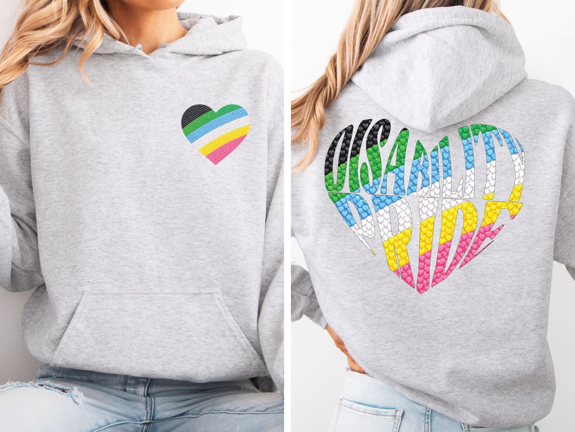 Disability Pride Heart Hoodie | Rainbow Striped Heart Pullover