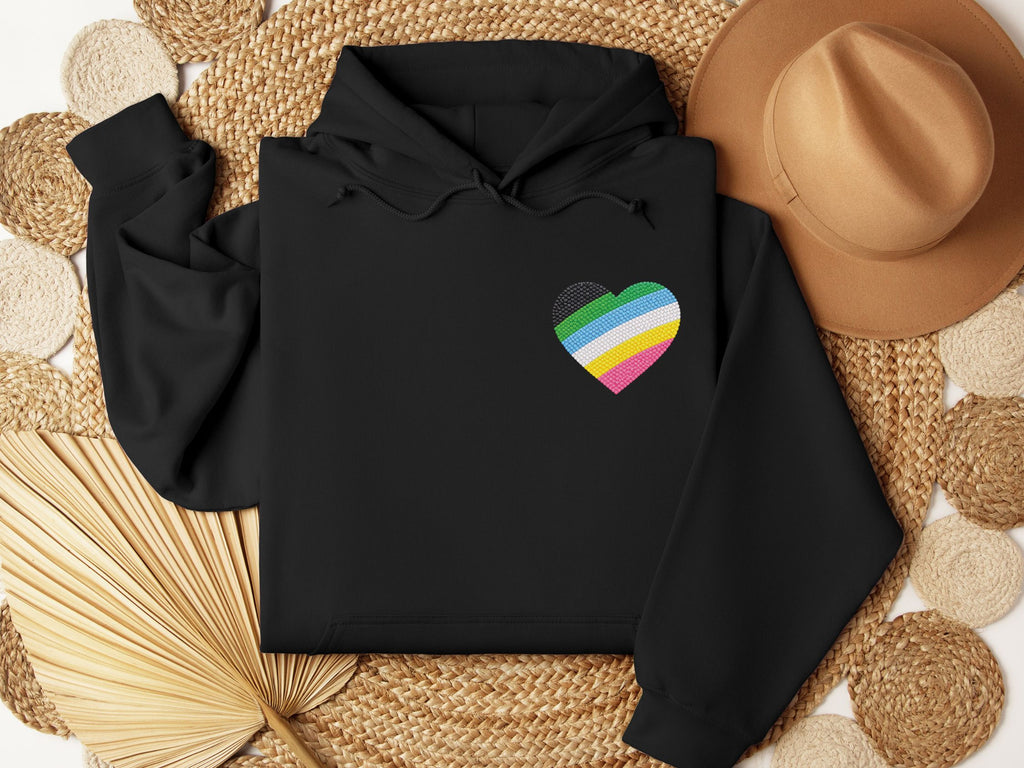 Disability Pride Heart Hoodie | Rainbow Striped Heart Pullover