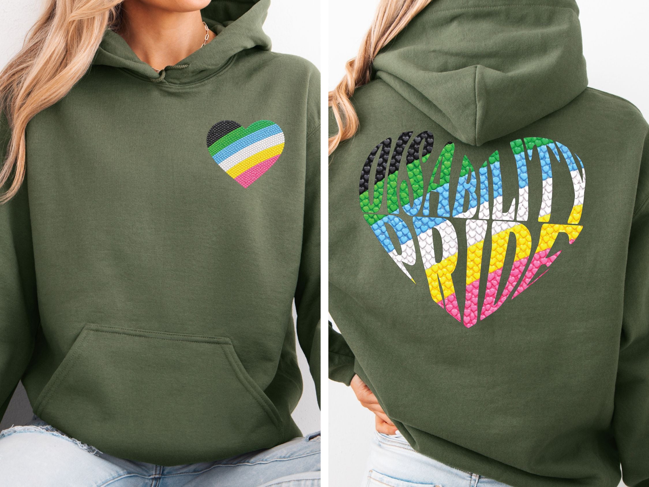 Disability Pride Heart Hoodie | Rainbow Striped Heart Pullover