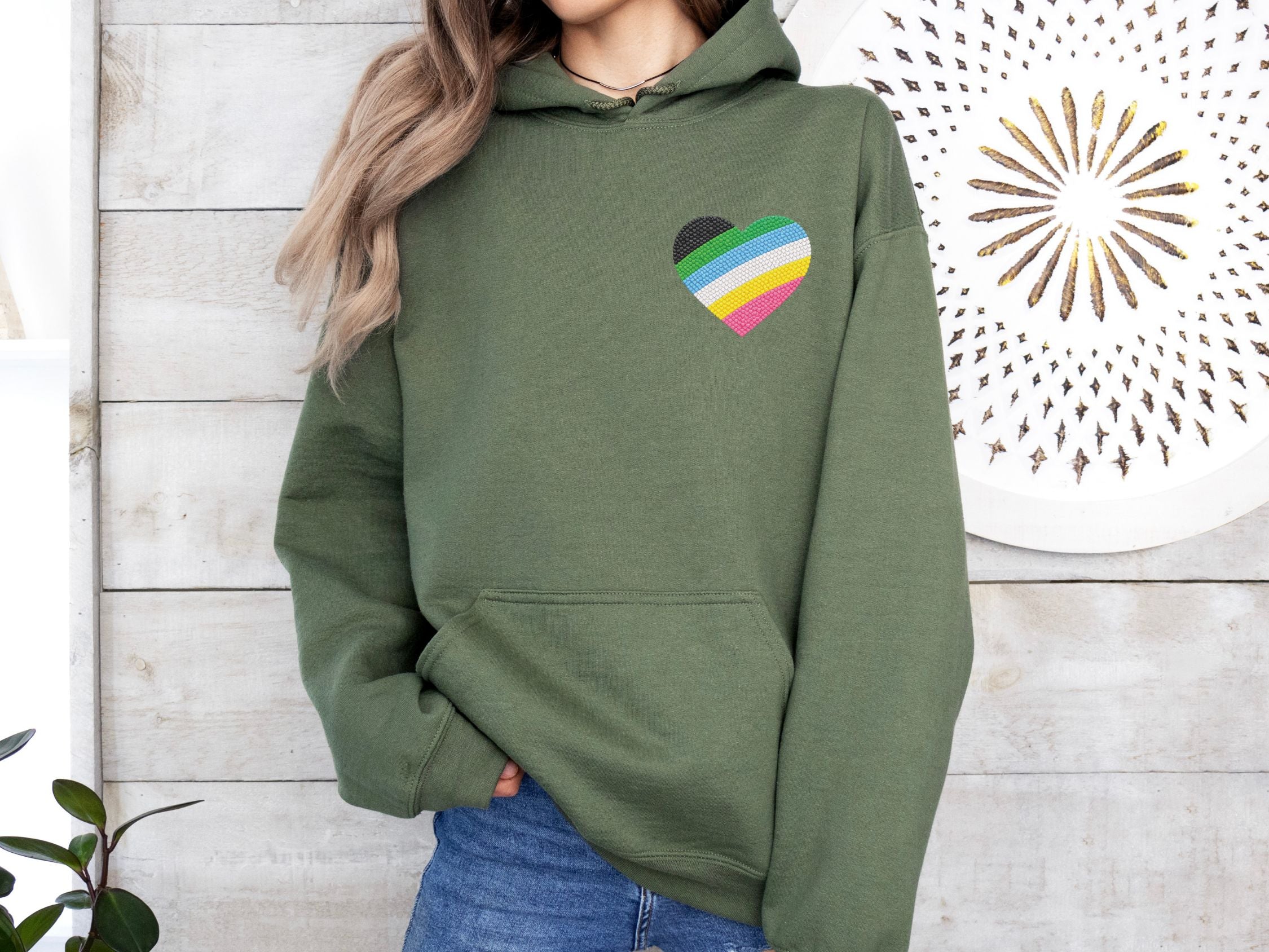 Disability Pride Heart Hoodie | Rainbow Striped Heart Pullover