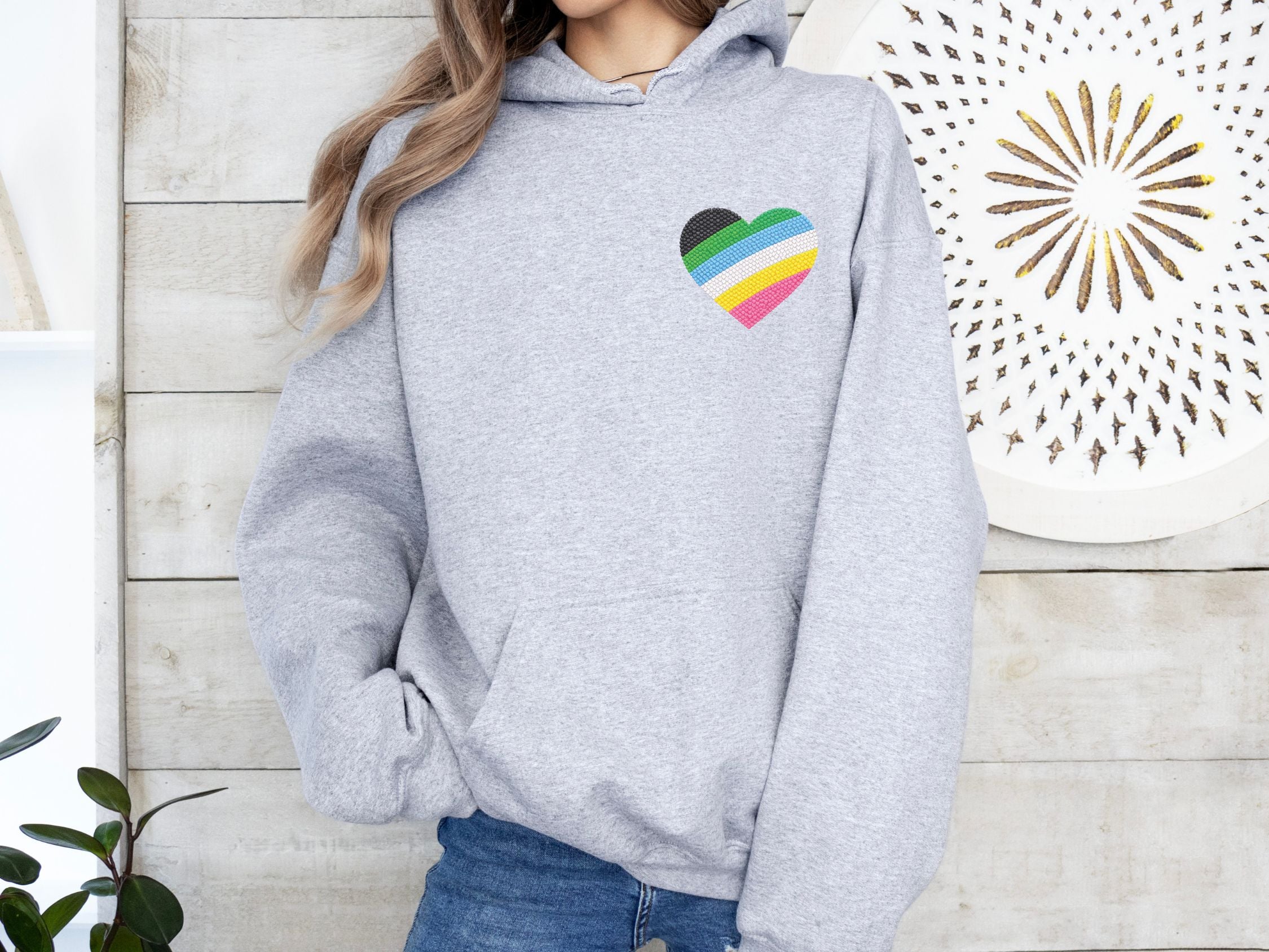 Disability Pride Heart Hoodie | Rainbow Striped Heart Pullover