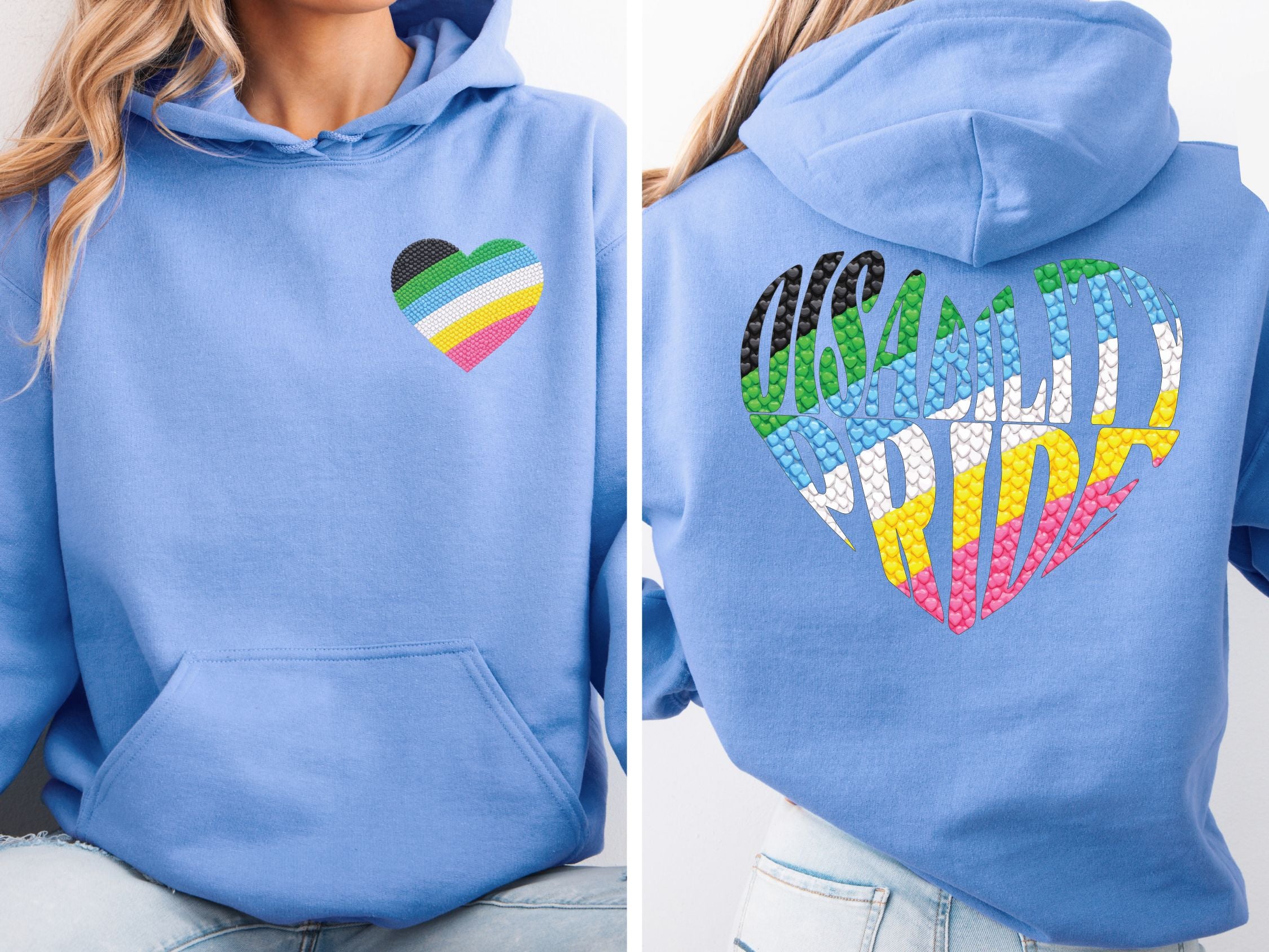 Disability Pride Heart Hoodie | Rainbow Striped Heart Pullover