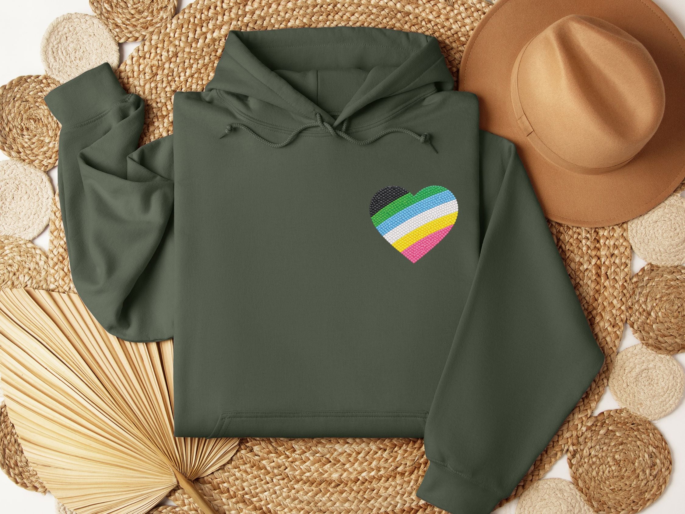 Disability Pride Heart Hoodie | Rainbow Striped Heart Pullover