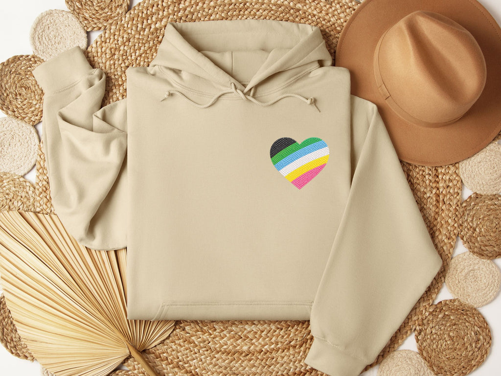 Disability Pride Heart Hoodie | Rainbow Striped Heart Pullover