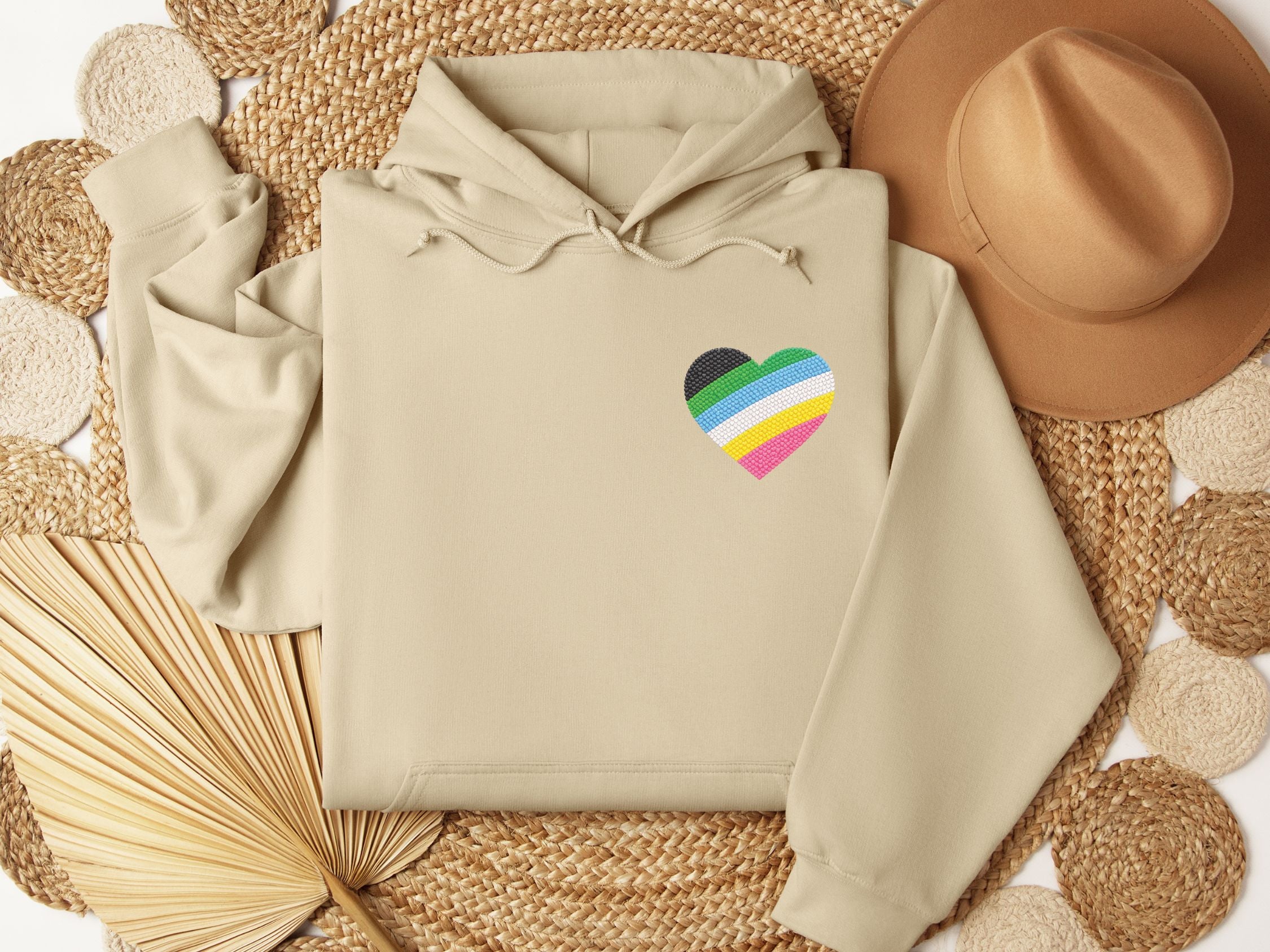 Disability Pride Heart Hoodie | Rainbow Striped Heart Pullover