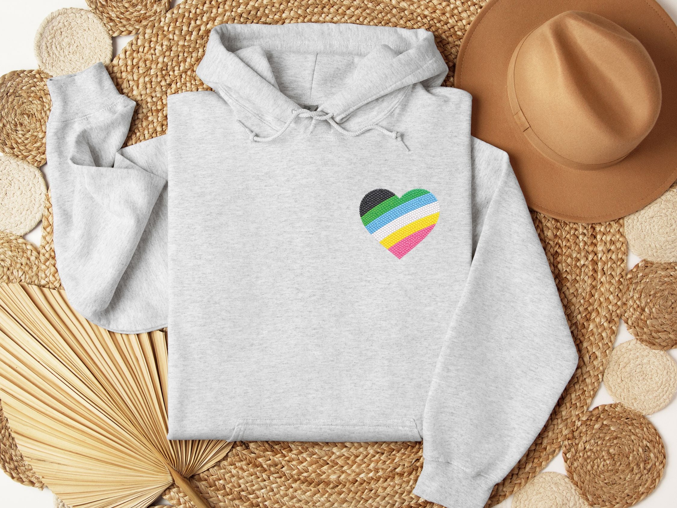 Disability Pride Heart Hoodie | Rainbow Striped Heart Pullover