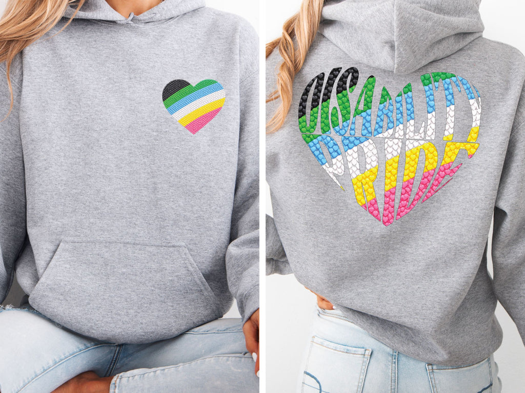 Disability Pride Heart Hoodie | Rainbow Striped Heart Pullover