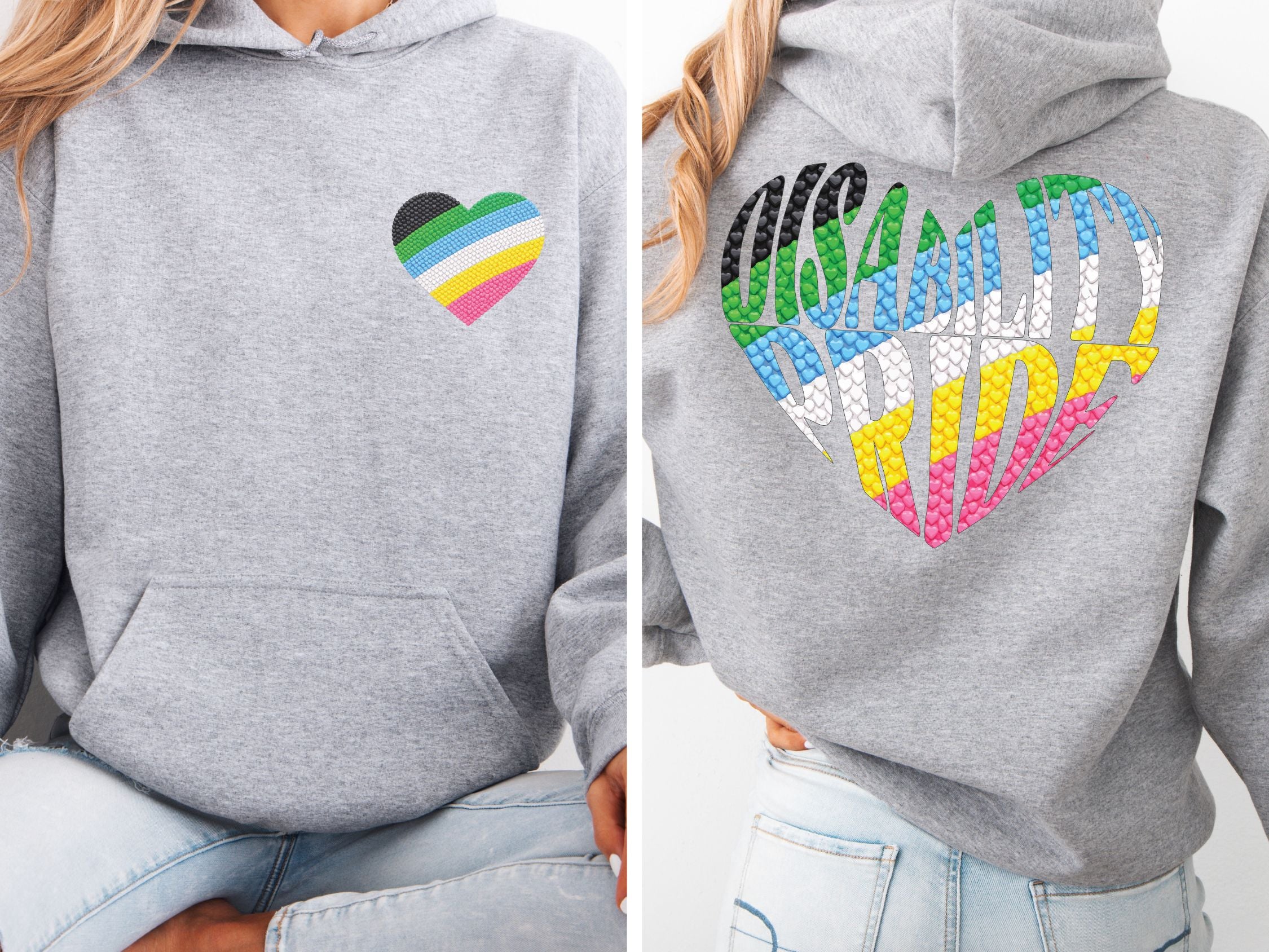 Disability Pride Heart Hoodie | Rainbow Striped Heart Pullover