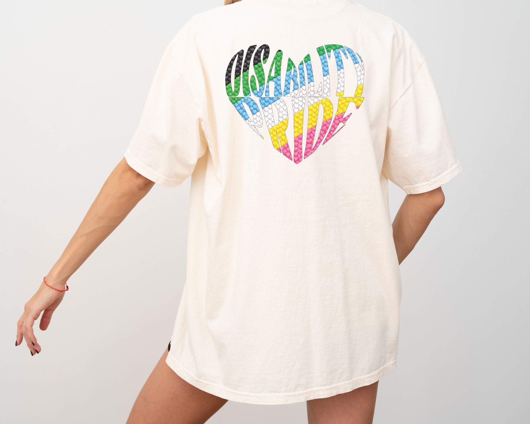 Disability Pride Heart T-Shirt | Rainbow Striped Heart Tee