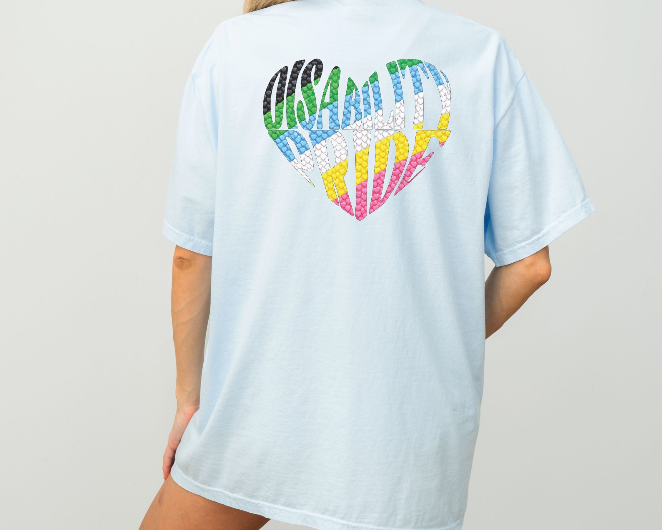 Disability Pride Heart T-Shirt | Rainbow Striped Heart Tee