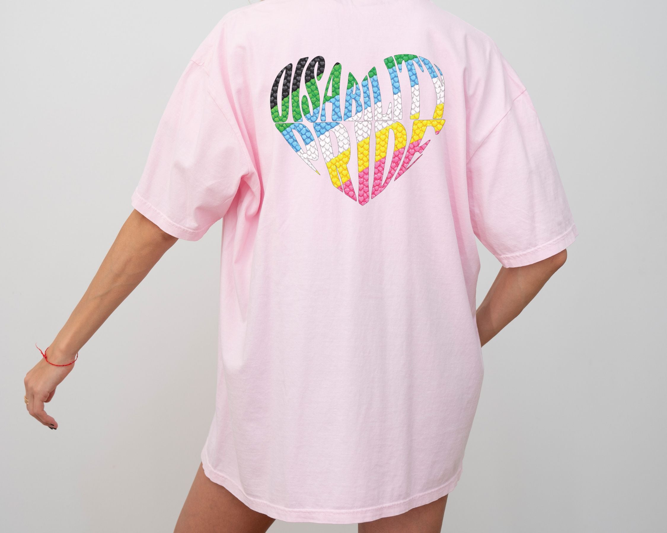 Disability Pride Heart T-Shirt | Rainbow Striped Heart Tee