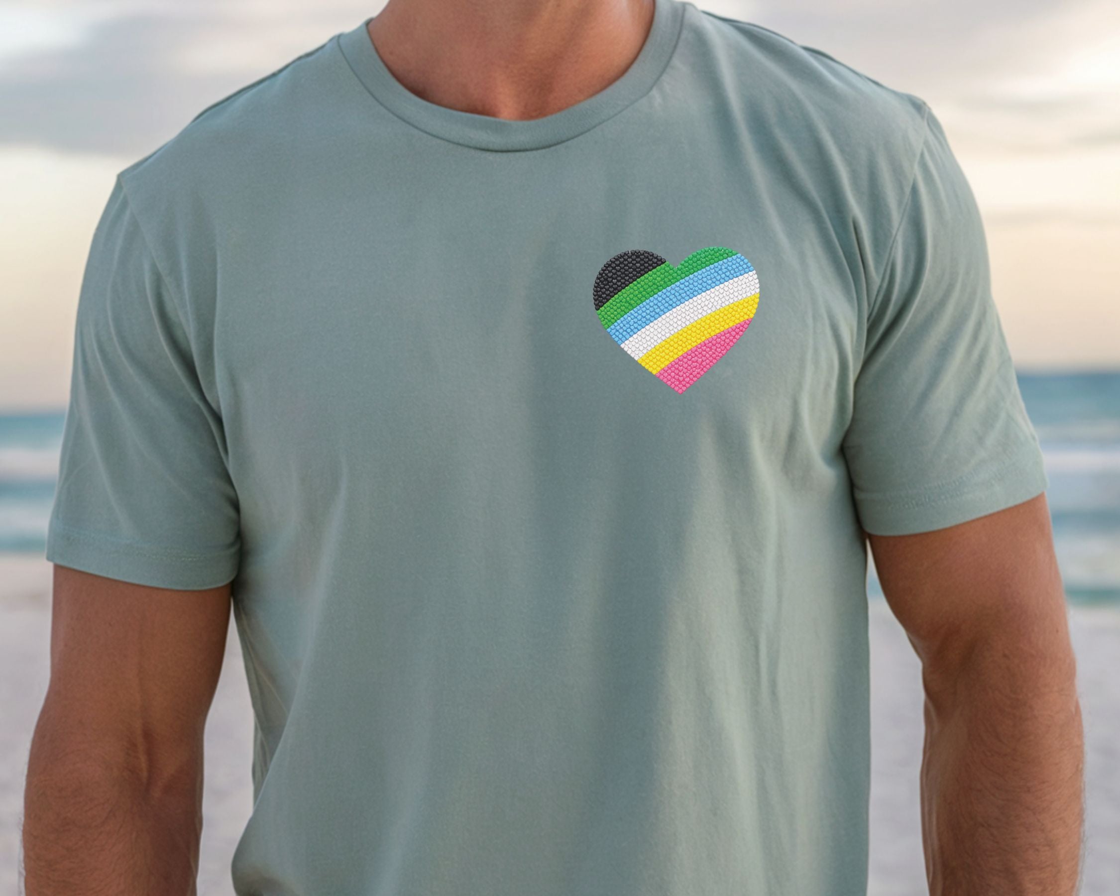 Disability Pride Heart T-Shirt | Rainbow Striped Heart Tee