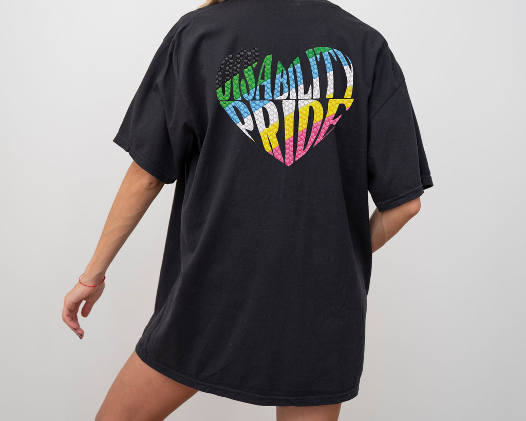 Disability Pride Heart T-Shirt | Rainbow Striped Heart Tee
