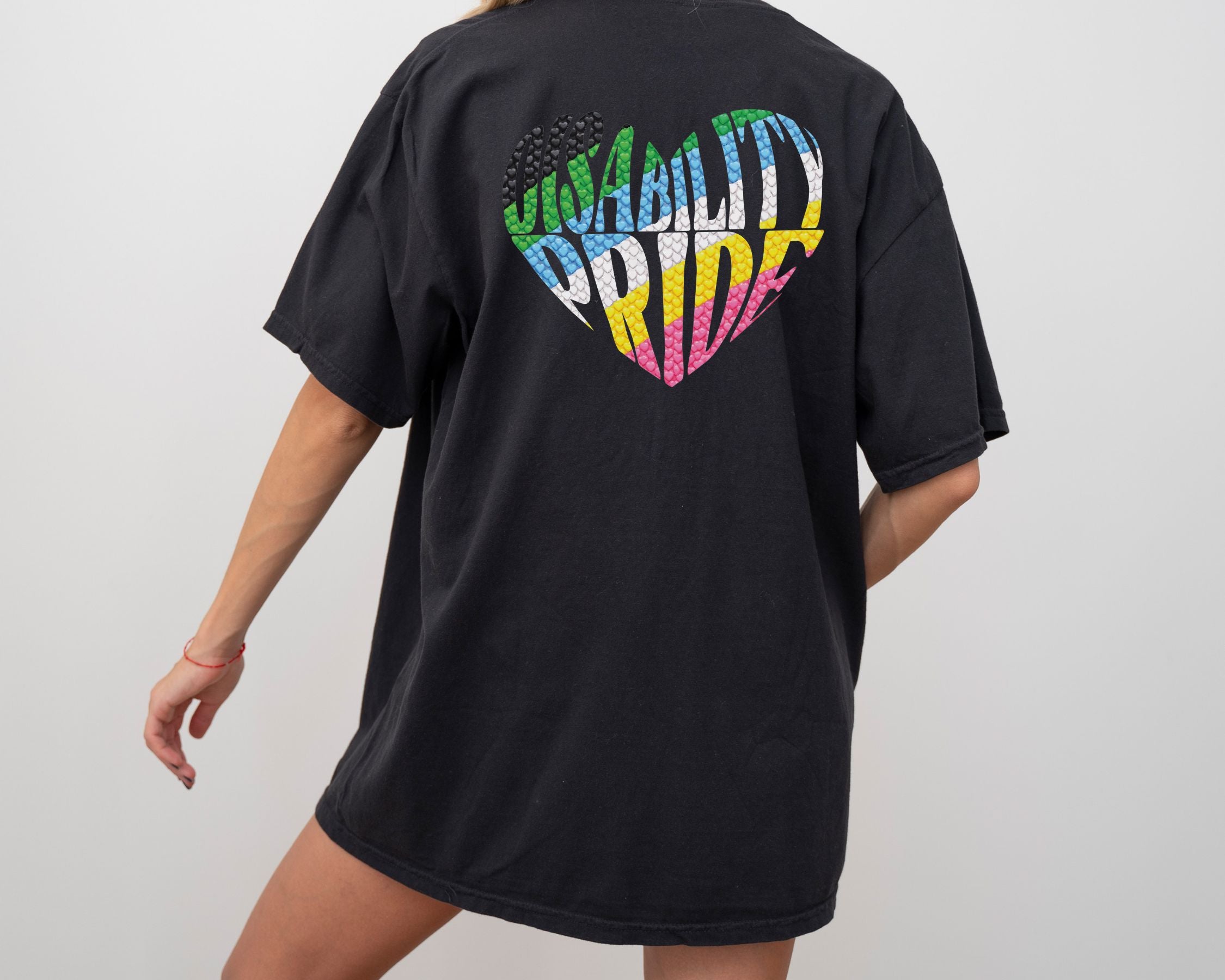 Disability Pride Heart T-Shirt | Rainbow Striped Heart Tee