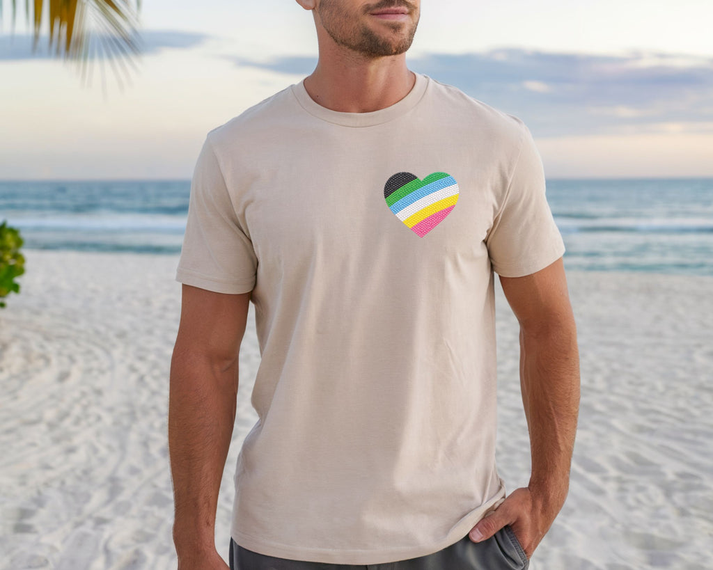 Disability Pride Heart T-Shirt | Rainbow Striped Heart Tee