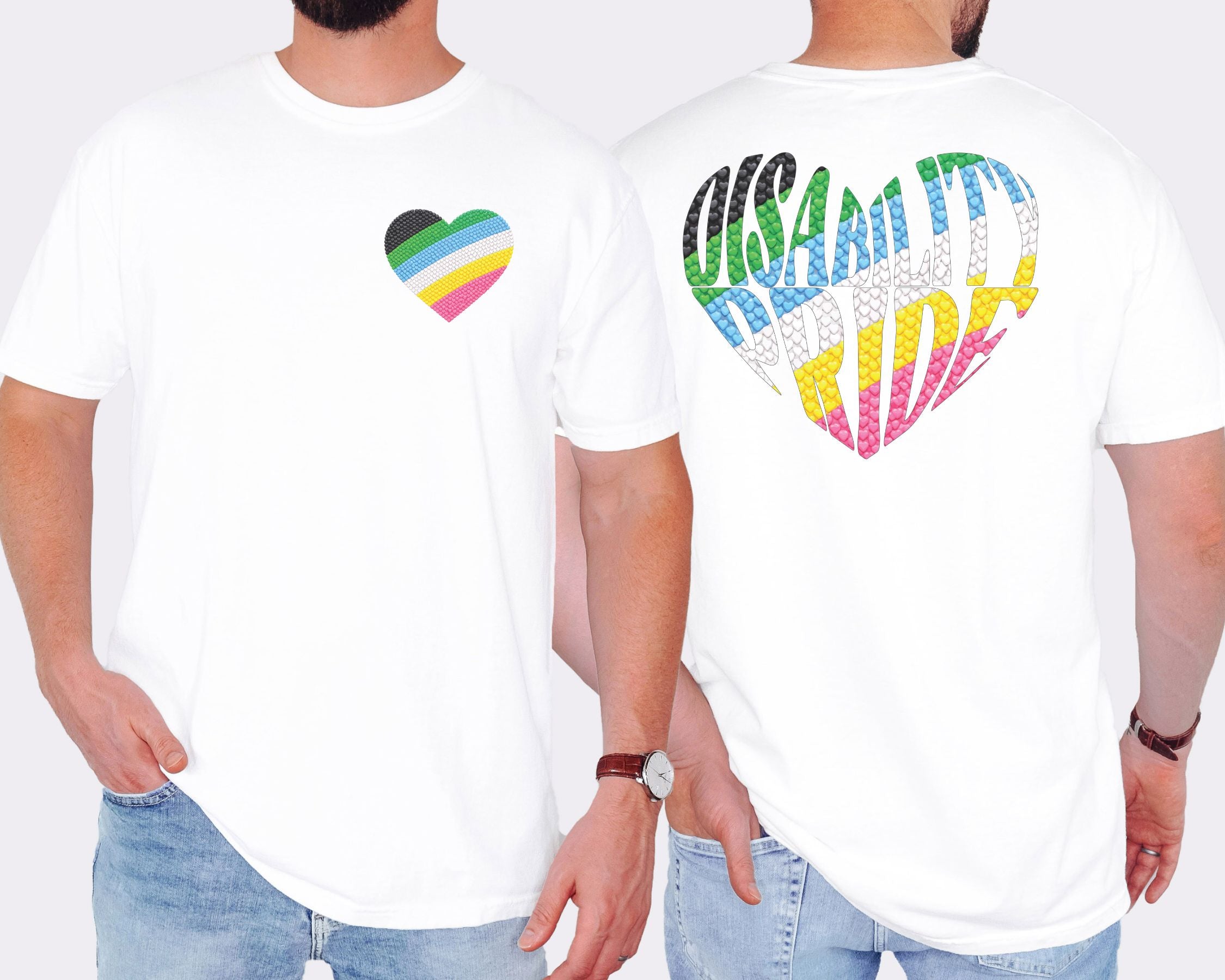 Disability Pride Heart T-Shirt | Rainbow Striped Heart Tee