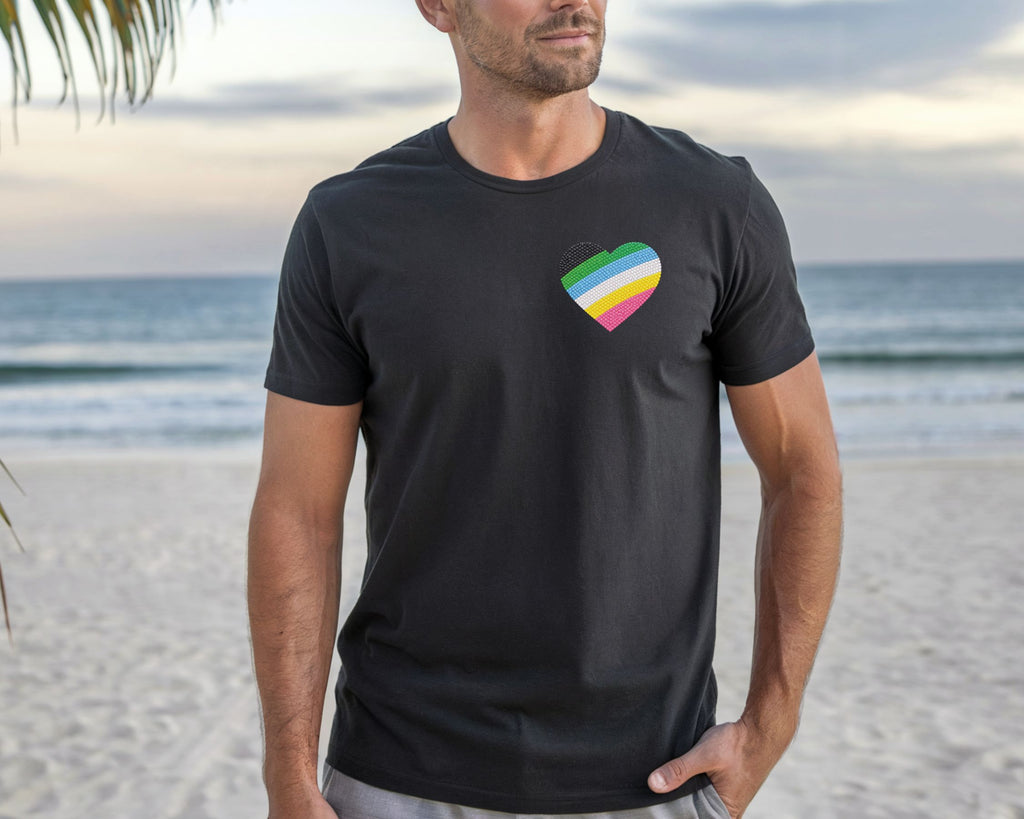 Disability Pride Heart T-Shirt | Rainbow Striped Heart Tee