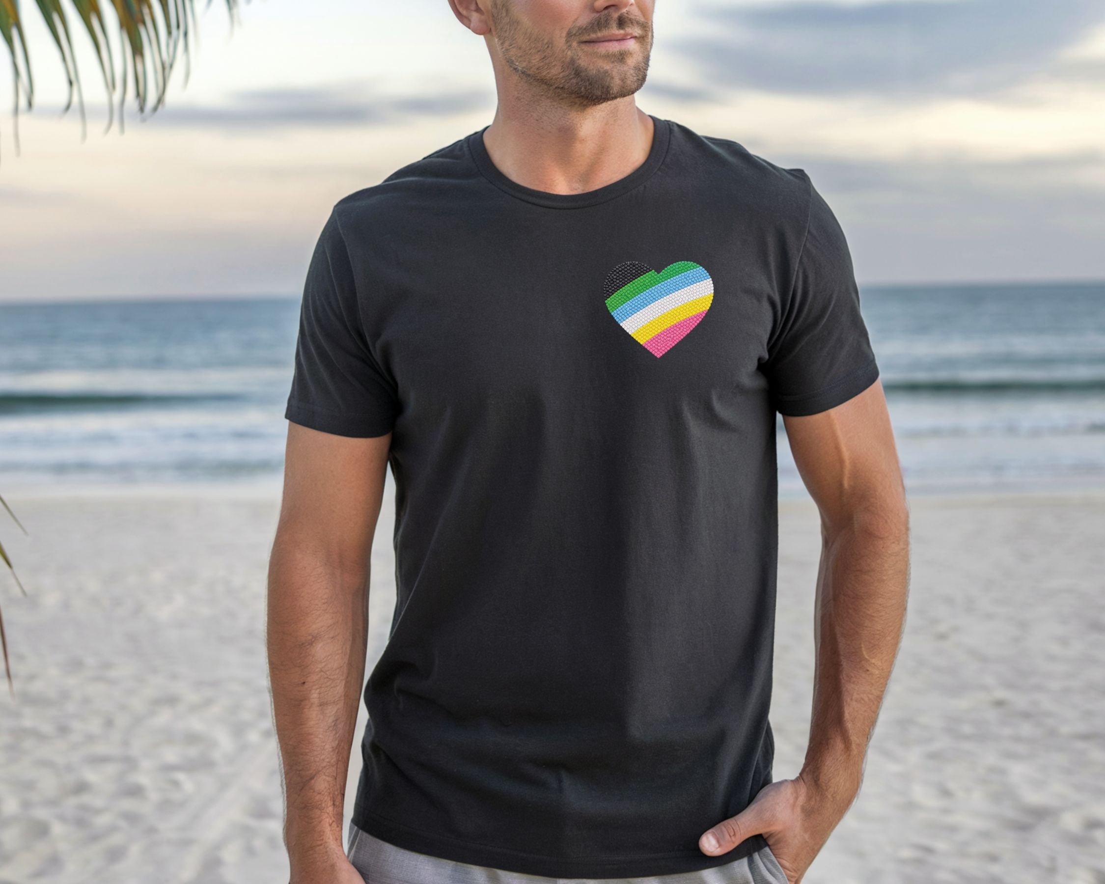Disability Pride Heart T-Shirt | Rainbow Striped Heart Tee