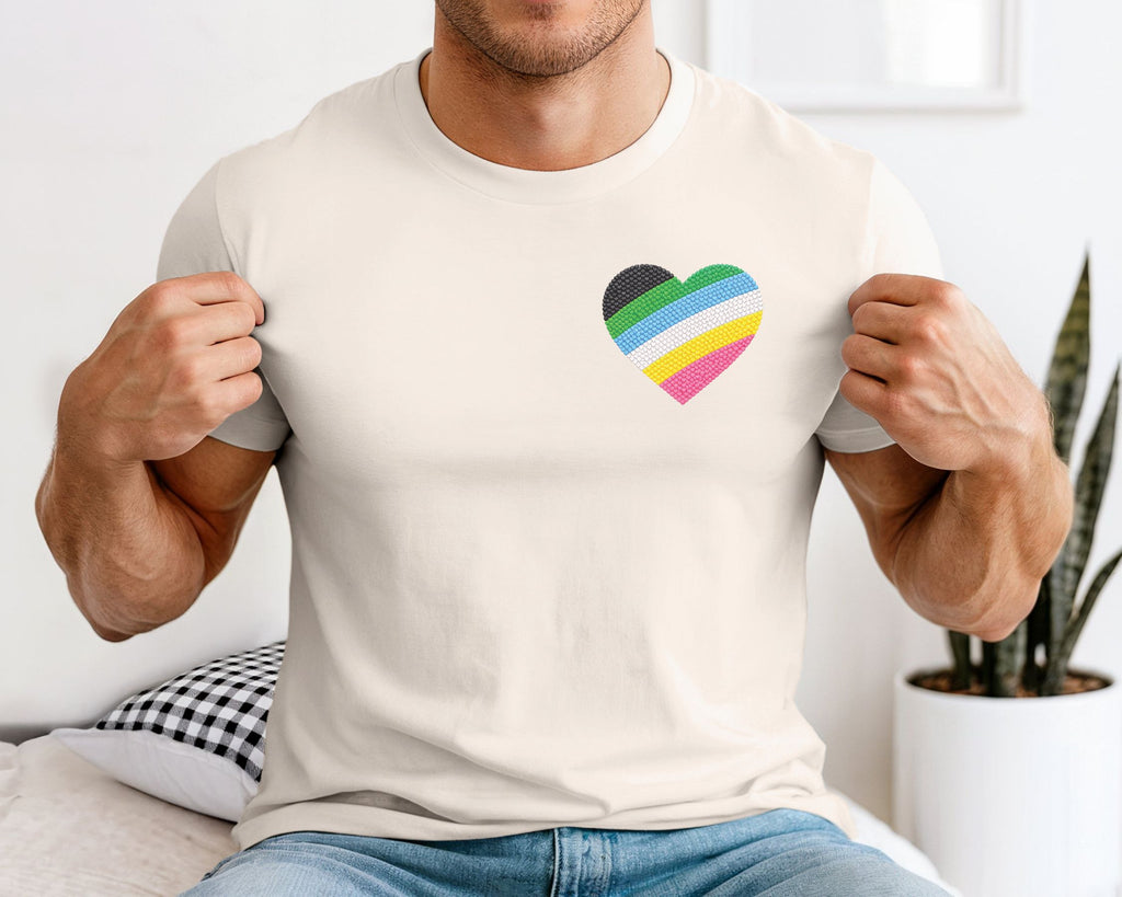 Disability Pride Heart T-Shirt | Rainbow Striped Heart Tee