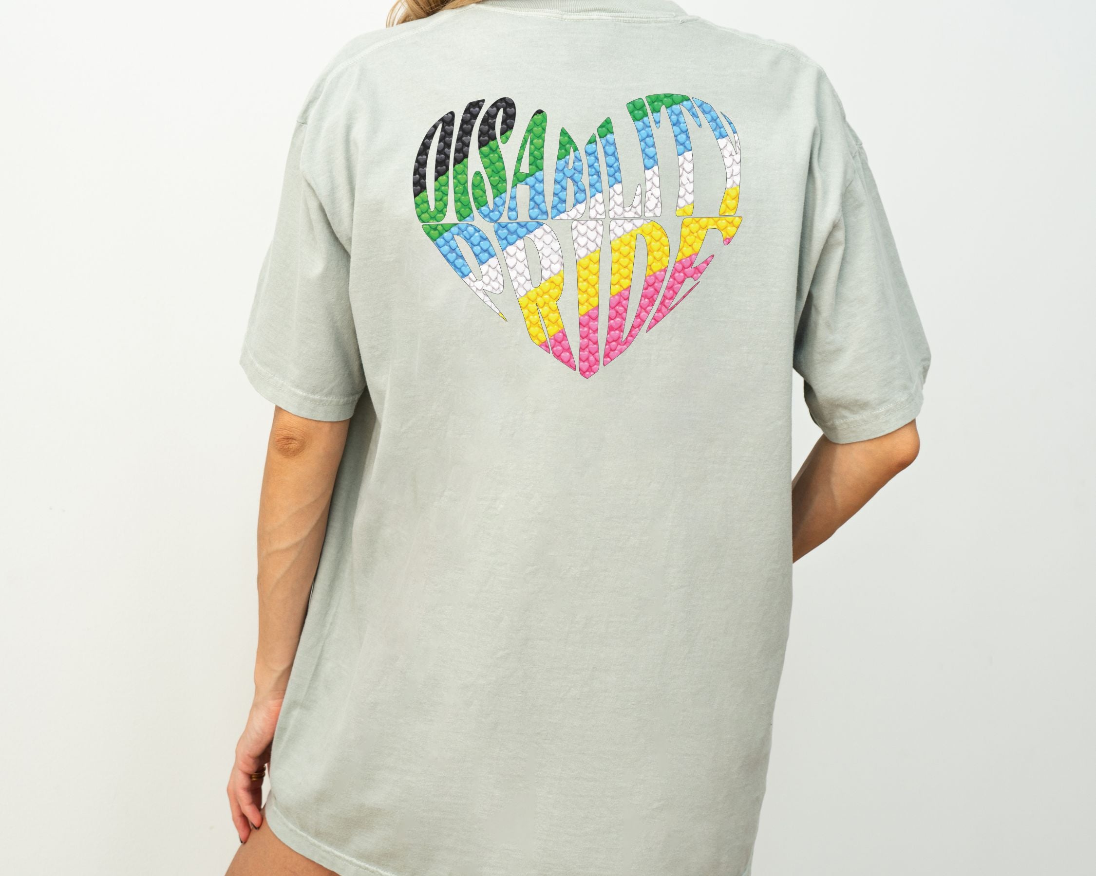 Disability Pride Heart T-Shirt | Rainbow Striped Heart Tee