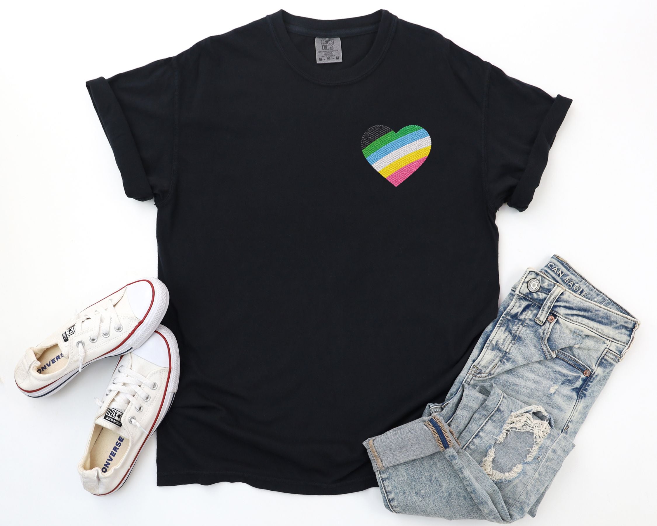 Disability Pride Heart T-Shirt | Rainbow Striped Heart Tee