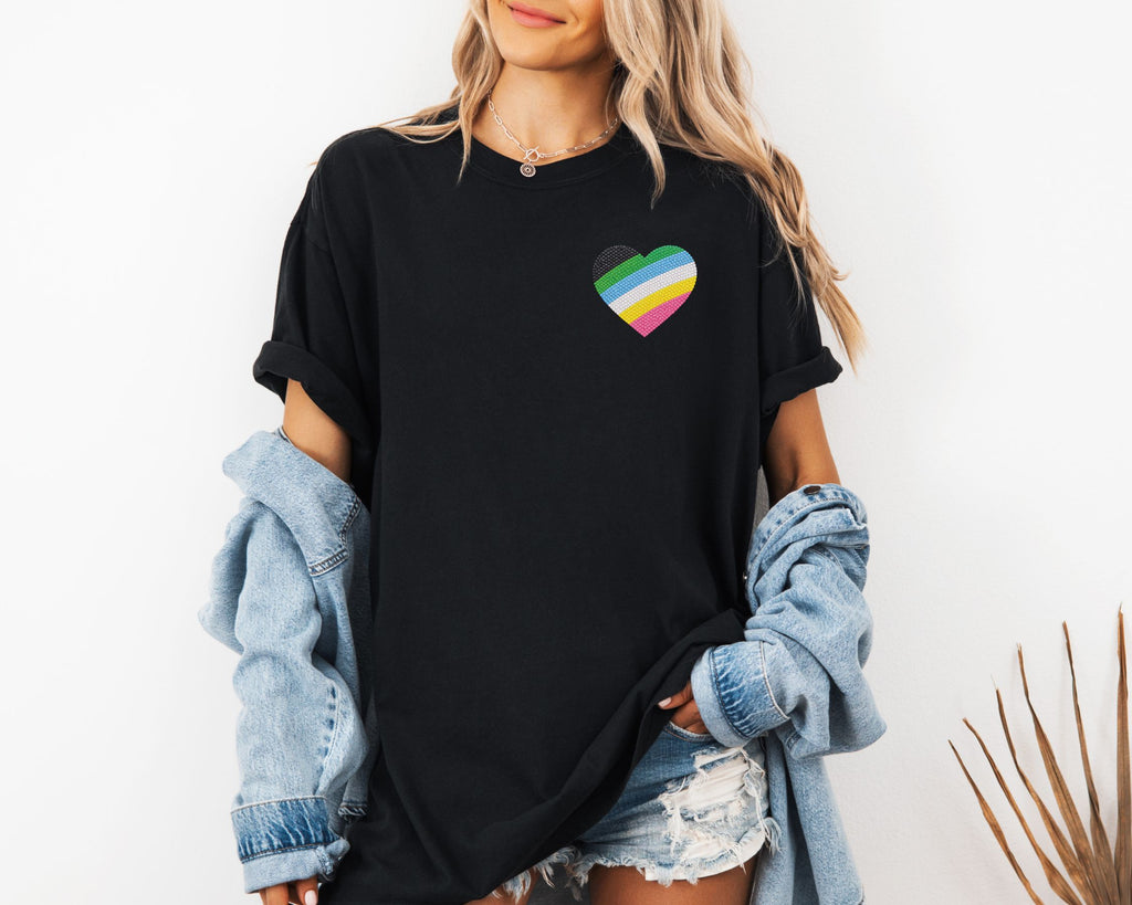 Disability Pride Heart T-Shirt | Rainbow Striped Heart Tee