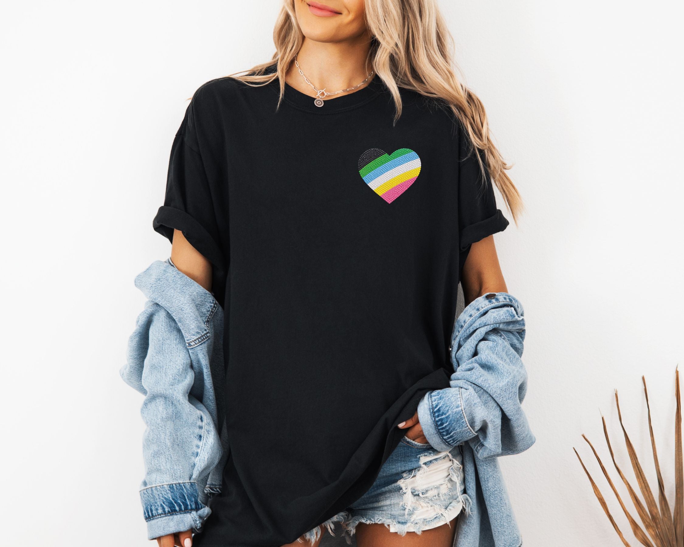 Disability Pride Heart T-Shirt | Rainbow Striped Heart Tee