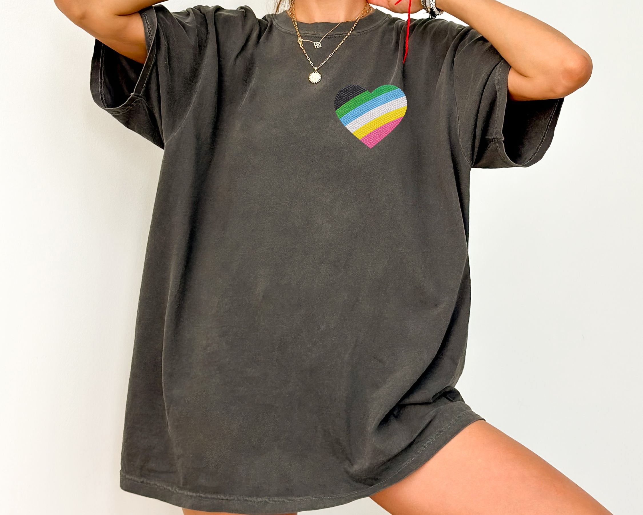 Disability Pride Heart T-Shirt | Rainbow Striped Heart Tee