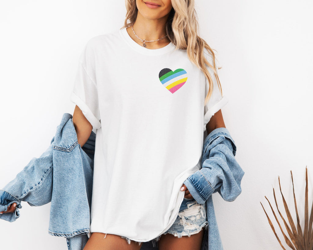 Disability Pride Heart T-Shirt | Rainbow Striped Heart Tee
