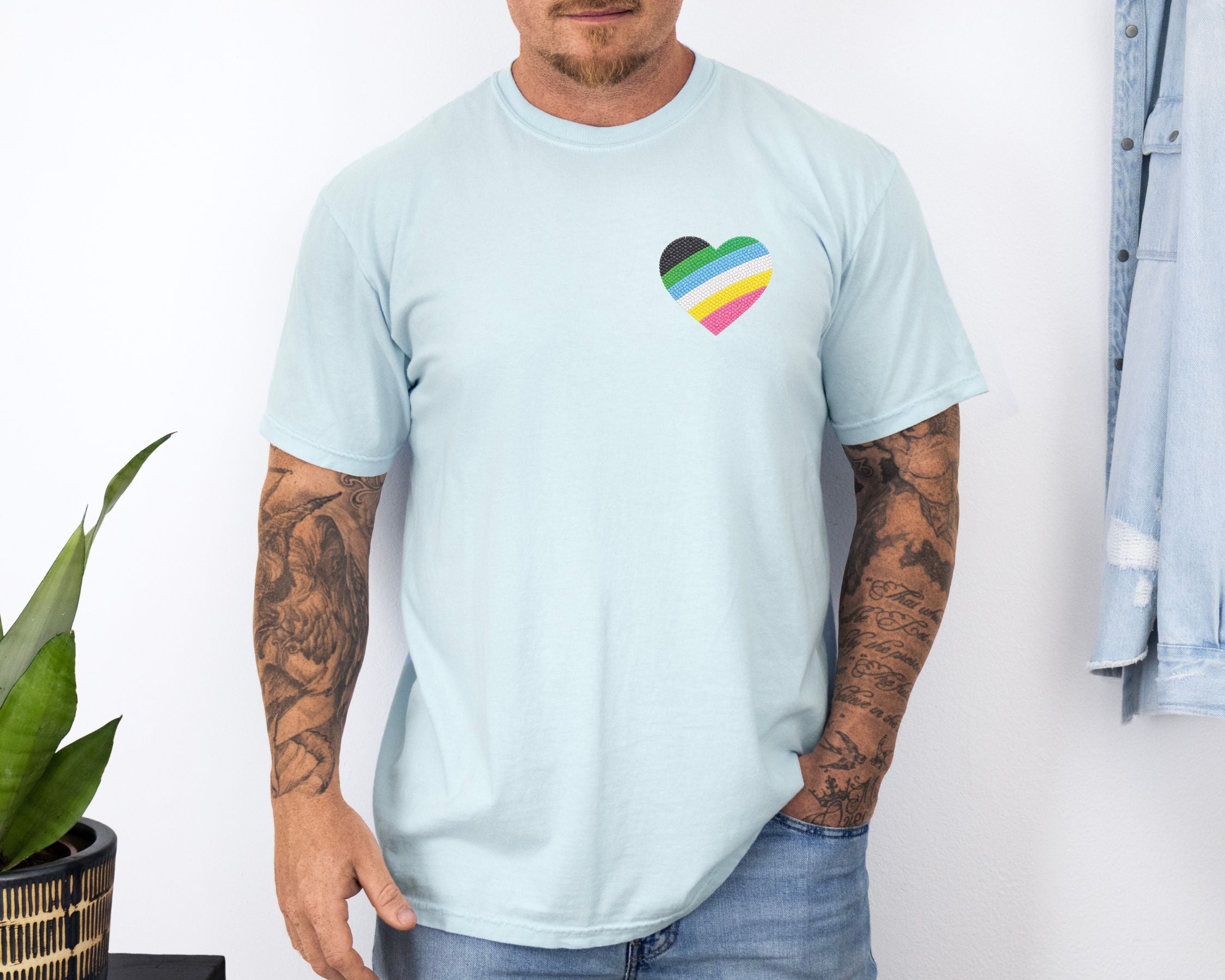 Disability Pride Heart T-Shirt | Rainbow Striped Heart Tee