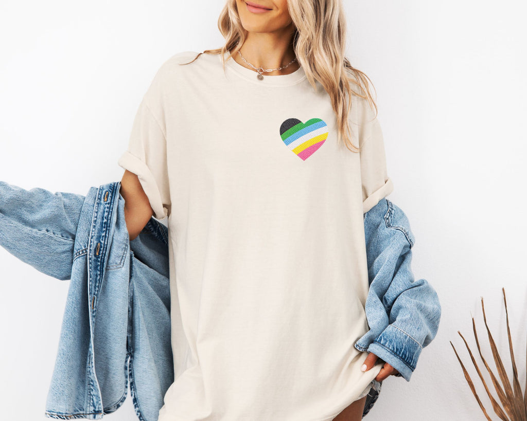 Disability Pride Heart T-Shirt | Rainbow Striped Heart Tee