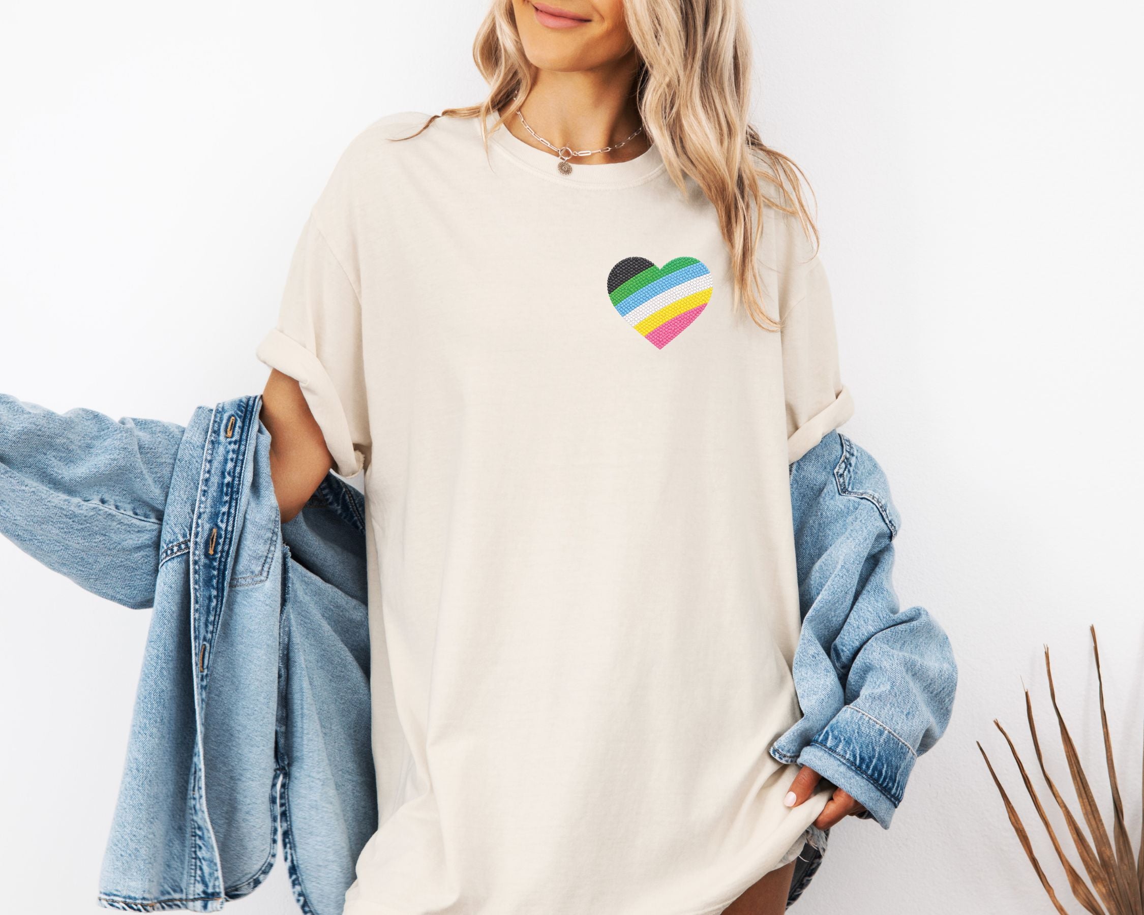 Disability Pride Heart T-Shirt | Rainbow Striped Heart Tee