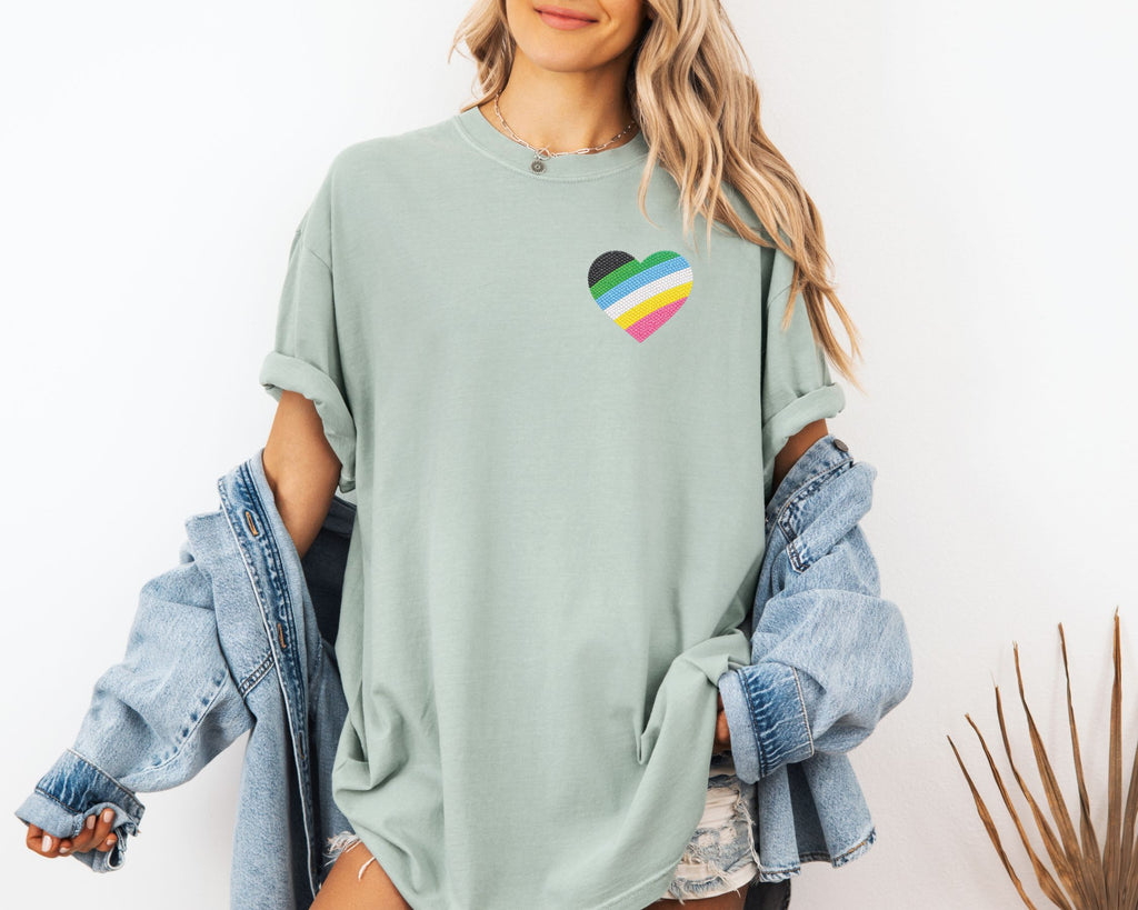 Disability Pride Heart T-Shirt | Rainbow Striped Heart Tee