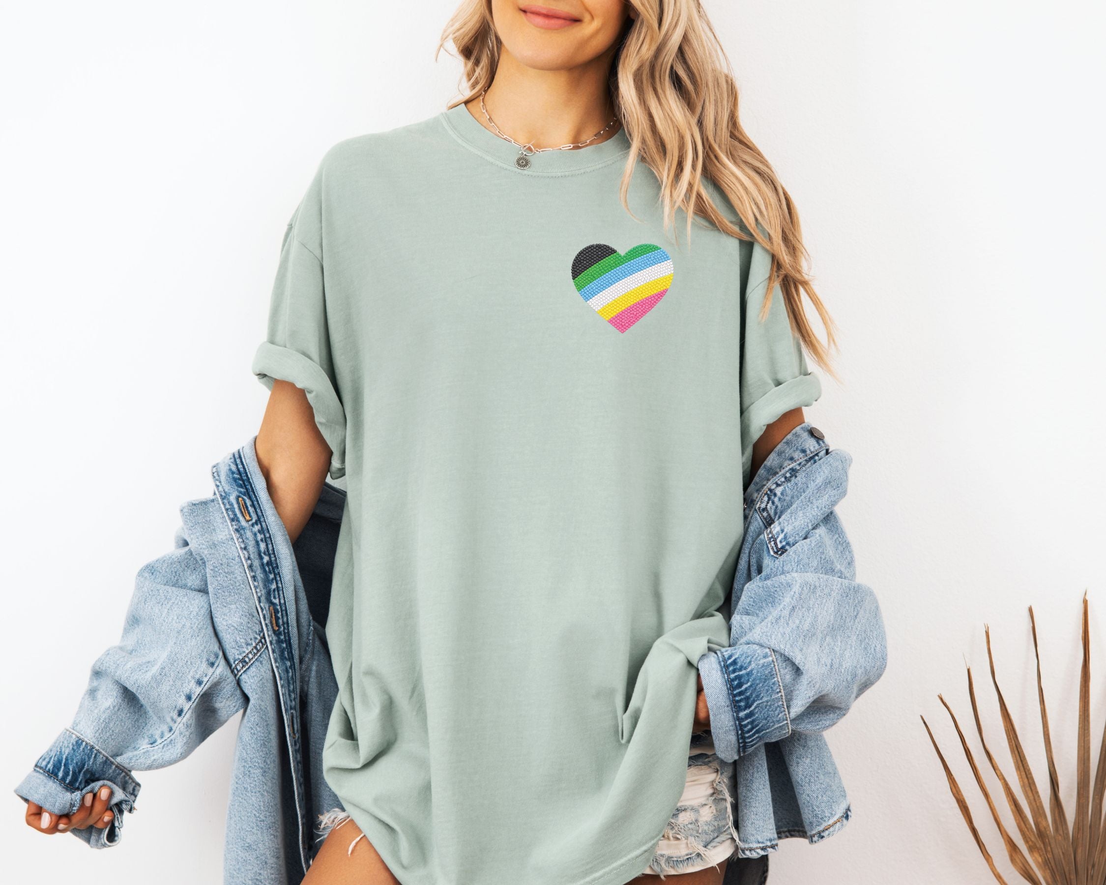 Disability Pride Heart T-Shirt | Rainbow Striped Heart Tee