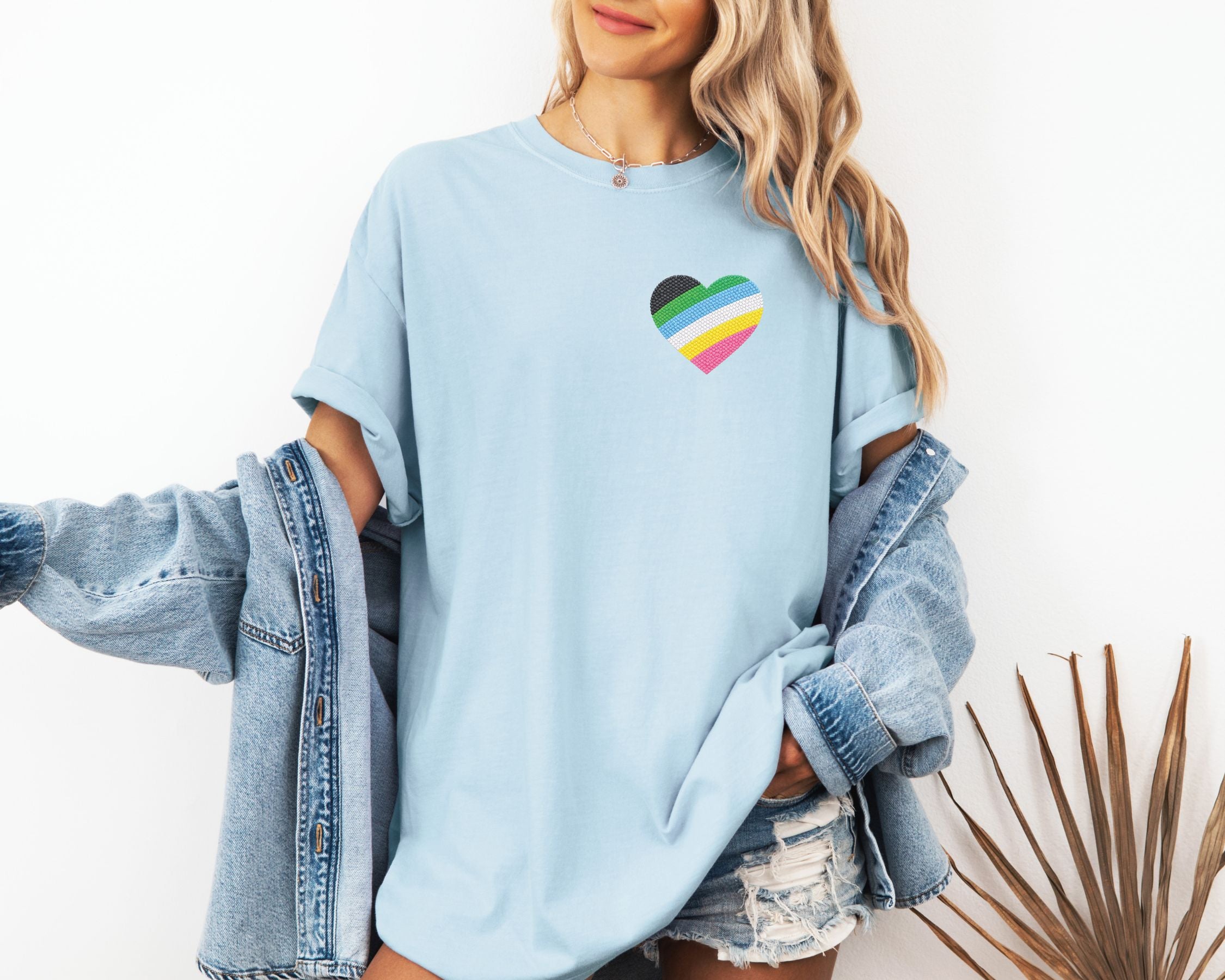 Disability Pride Heart T-Shirt | Rainbow Striped Heart Tee