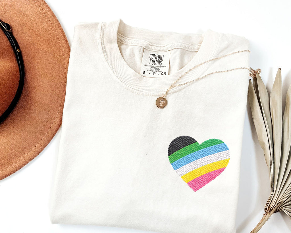 Disability Pride Heart T-Shirt | Rainbow Striped Heart Tee