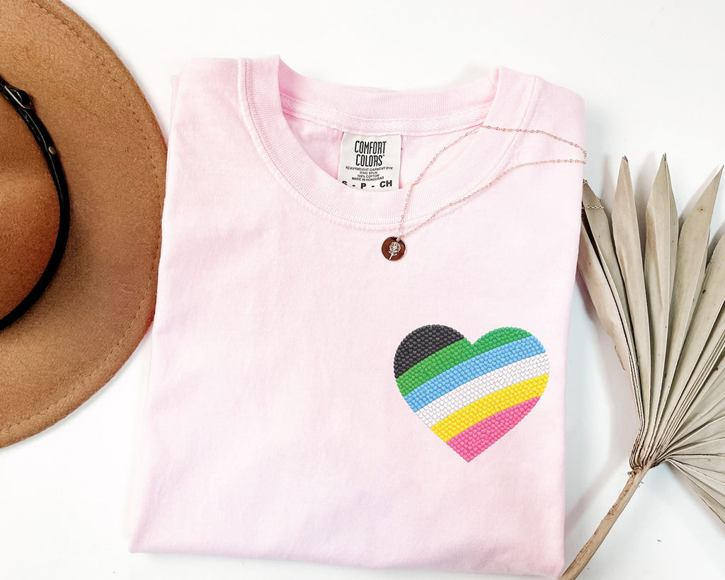 Disability Pride Heart T-Shirt | Rainbow Striped Heart Tee