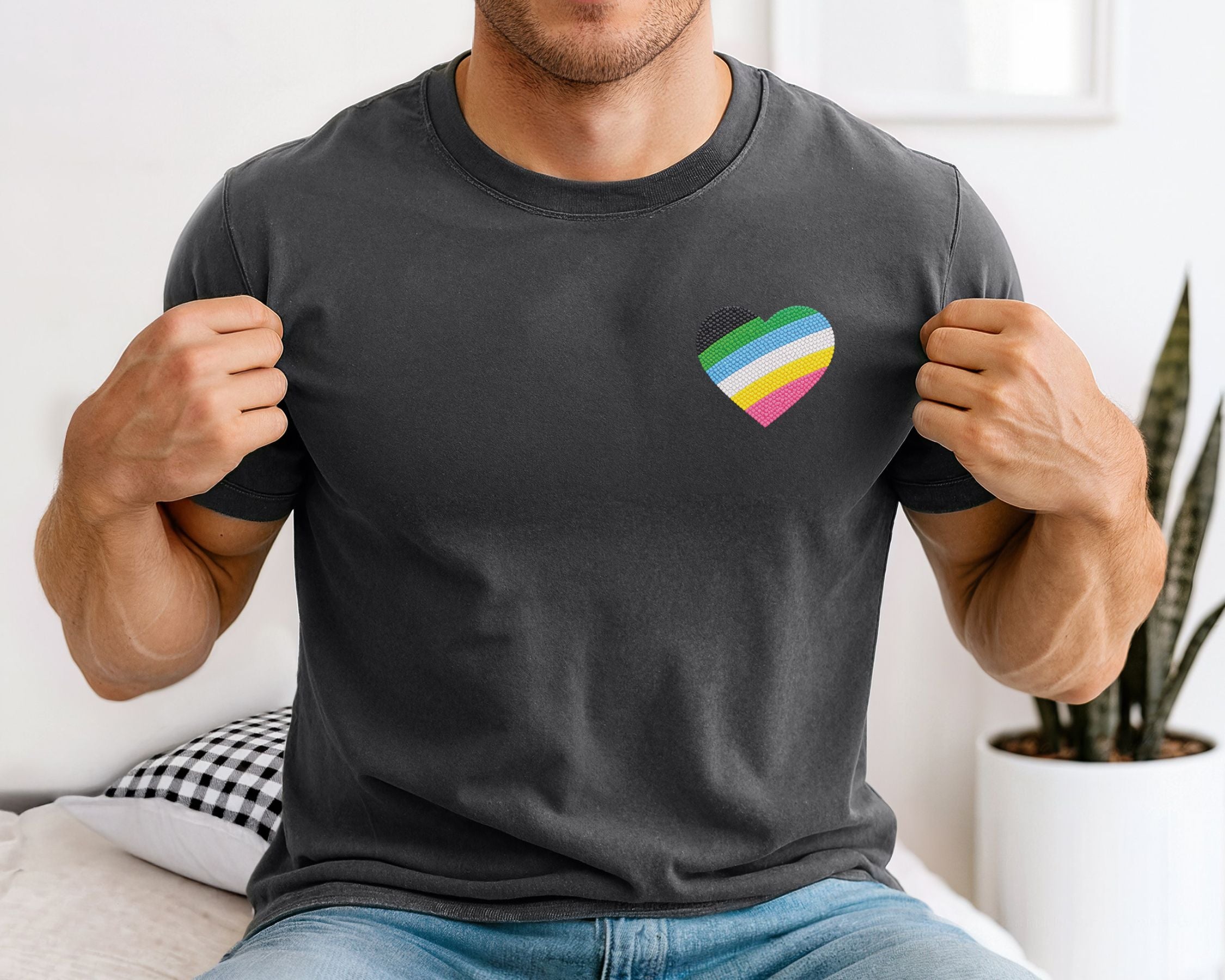Disability Pride Heart T-Shirt | Rainbow Striped Heart Tee