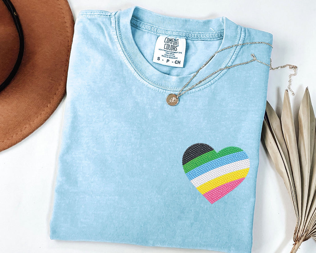Disability Pride Heart T-Shirt | Rainbow Striped Heart Tee
