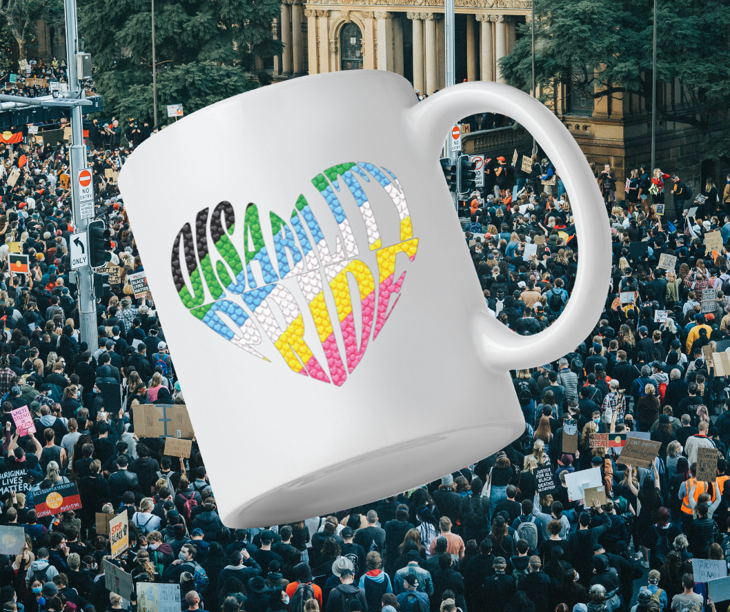 Rainbow Disability Pride Heart Mug | Colorful Heart Pattern 20oz Ceramic