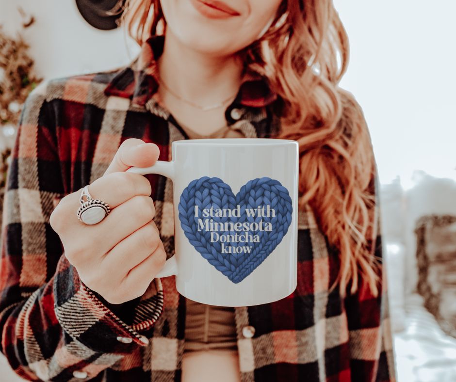 I Stand With Minnesota heart knit design Mug | 20oz jumbo coffee mug