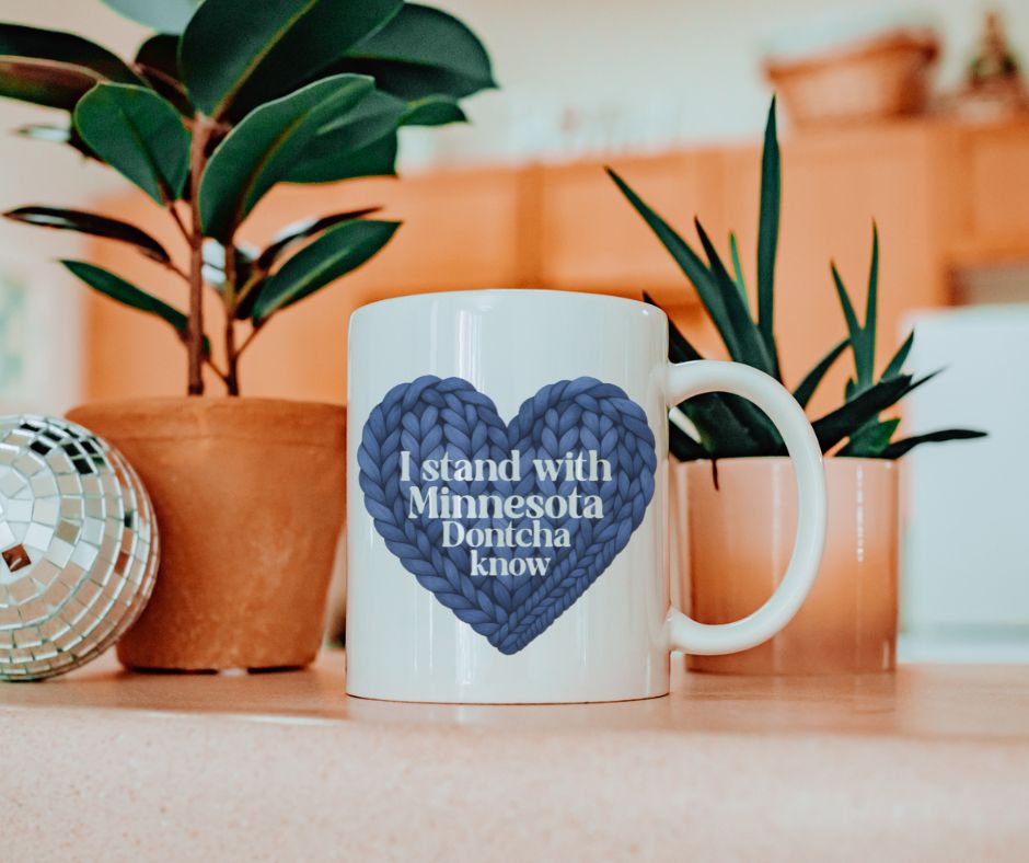 I Stand With Minnesota heart knit design Mug | 20oz jumbo coffee mug