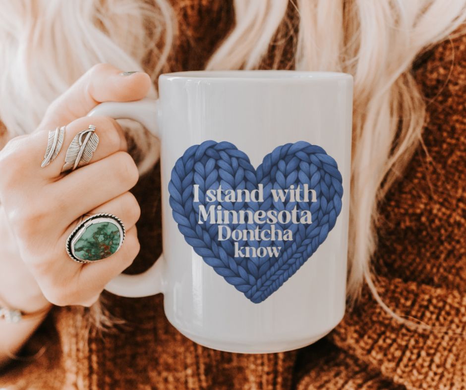I Stand With Minnesota heart knit design Mug | 20oz jumbo coffee mug