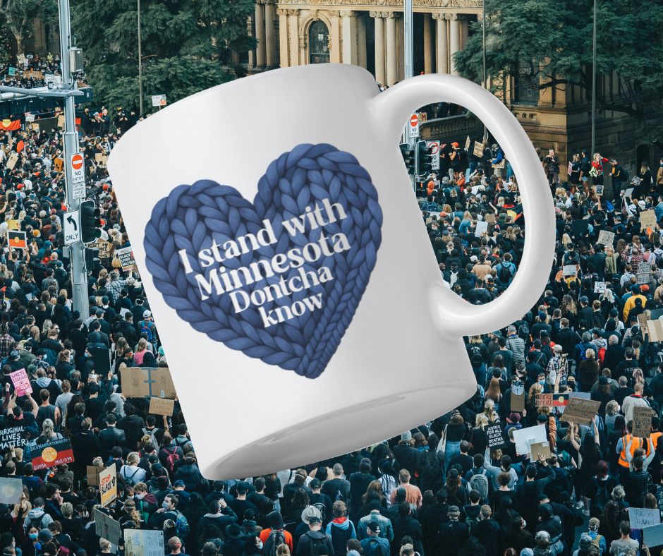 I Stand With Minnesota heart knit design Mug | 20oz jumbo coffee mug