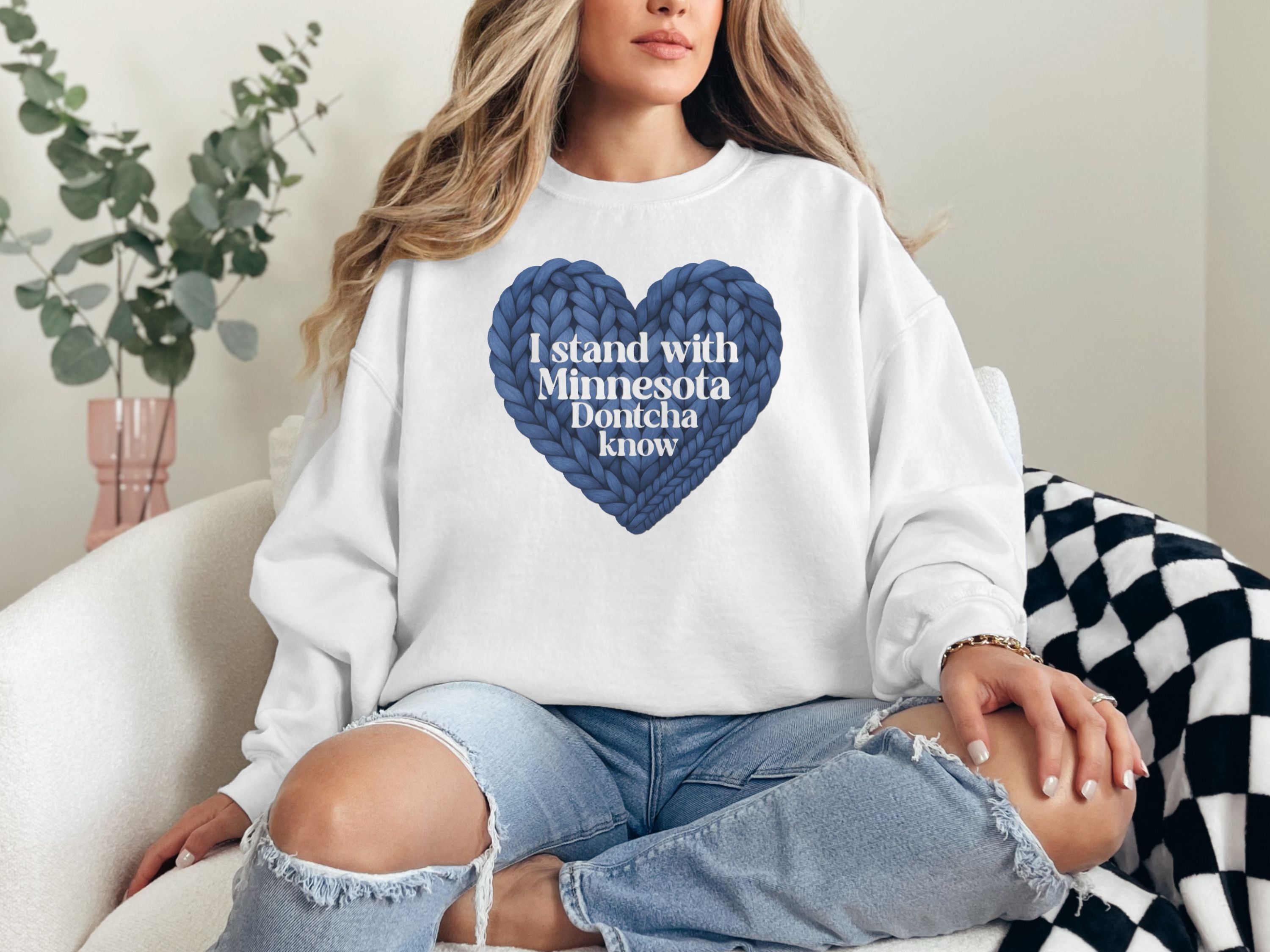 I stand with Minnesota Sweatshirt | Blue Knit Heart Design