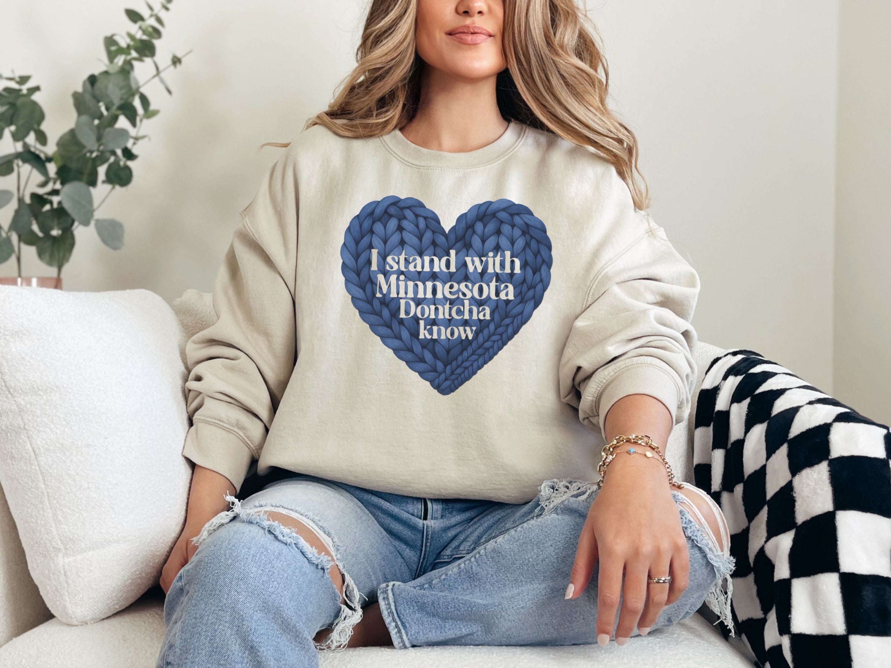 I stand with Minnesota Sweatshirt | Blue Knit Heart Design
