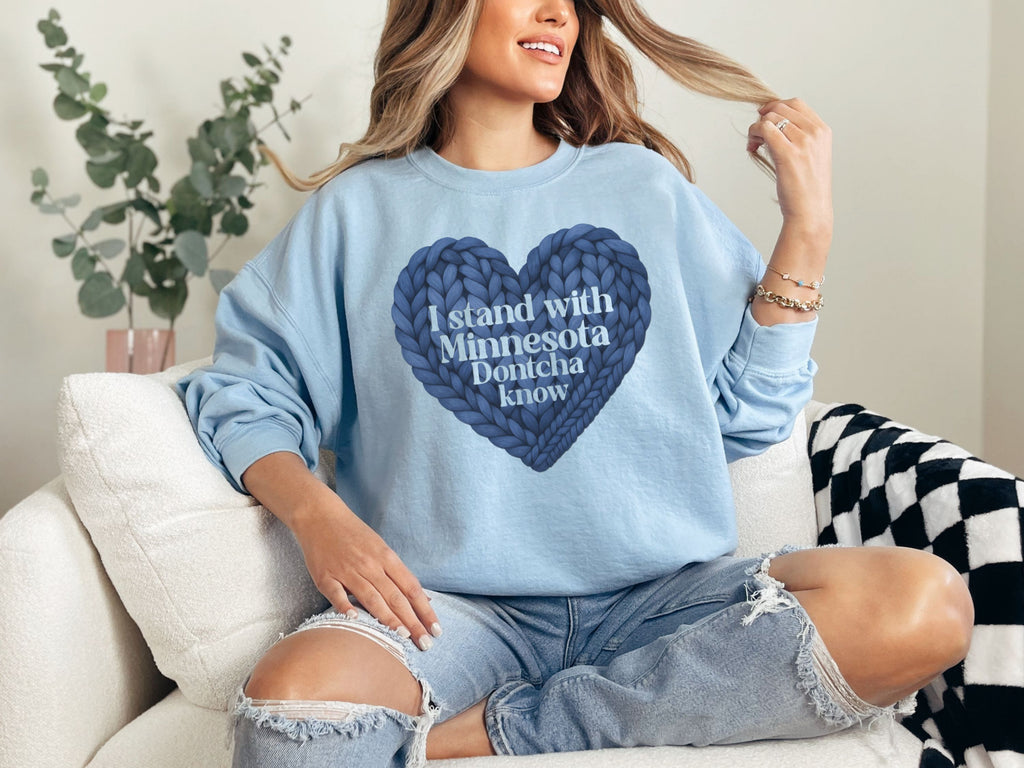 I stand with Minnesota Sweatshirt | Blue Knit Heart Design