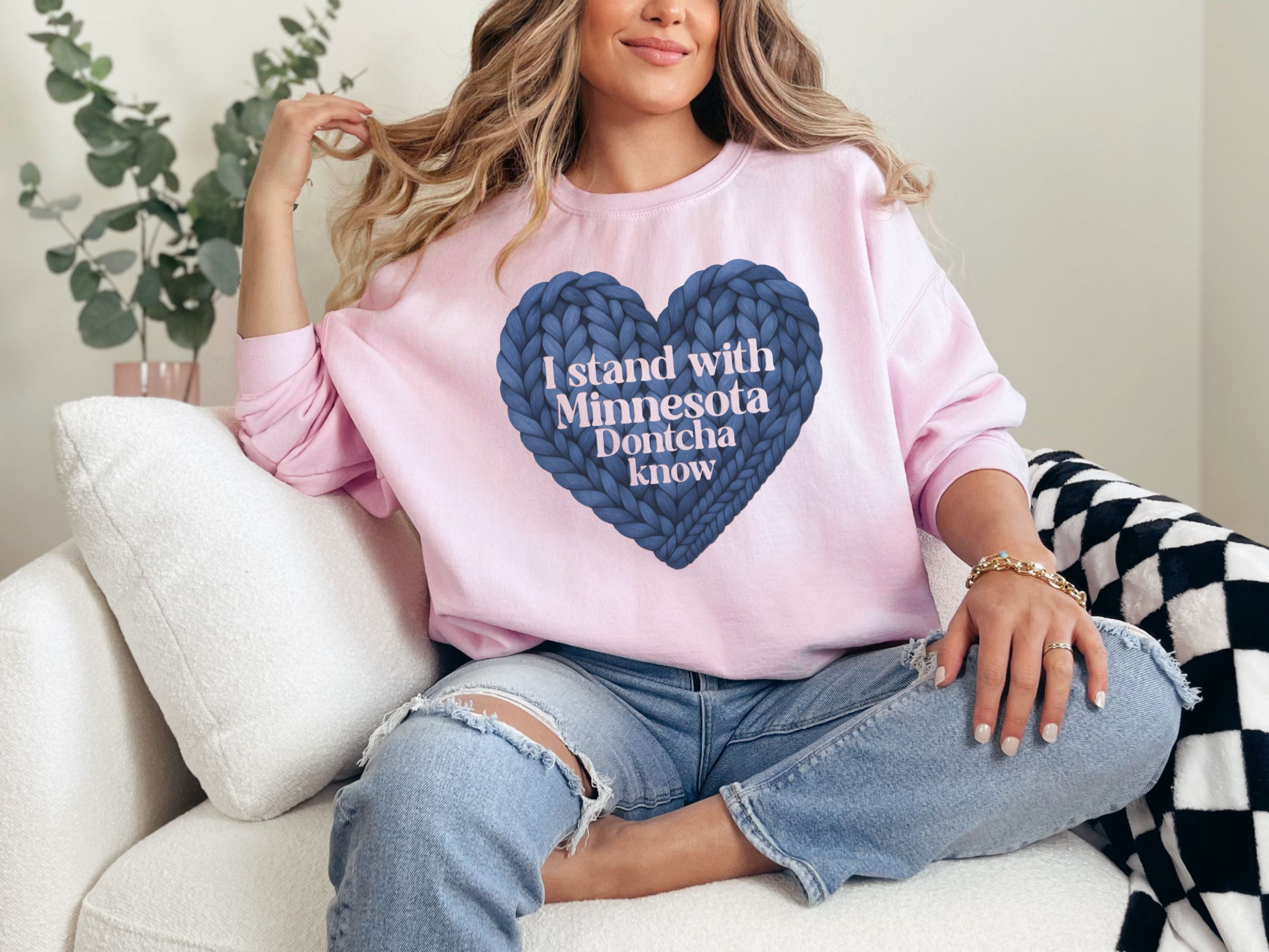 I stand with Minnesota Sweatshirt | Blue Knit Heart Design
