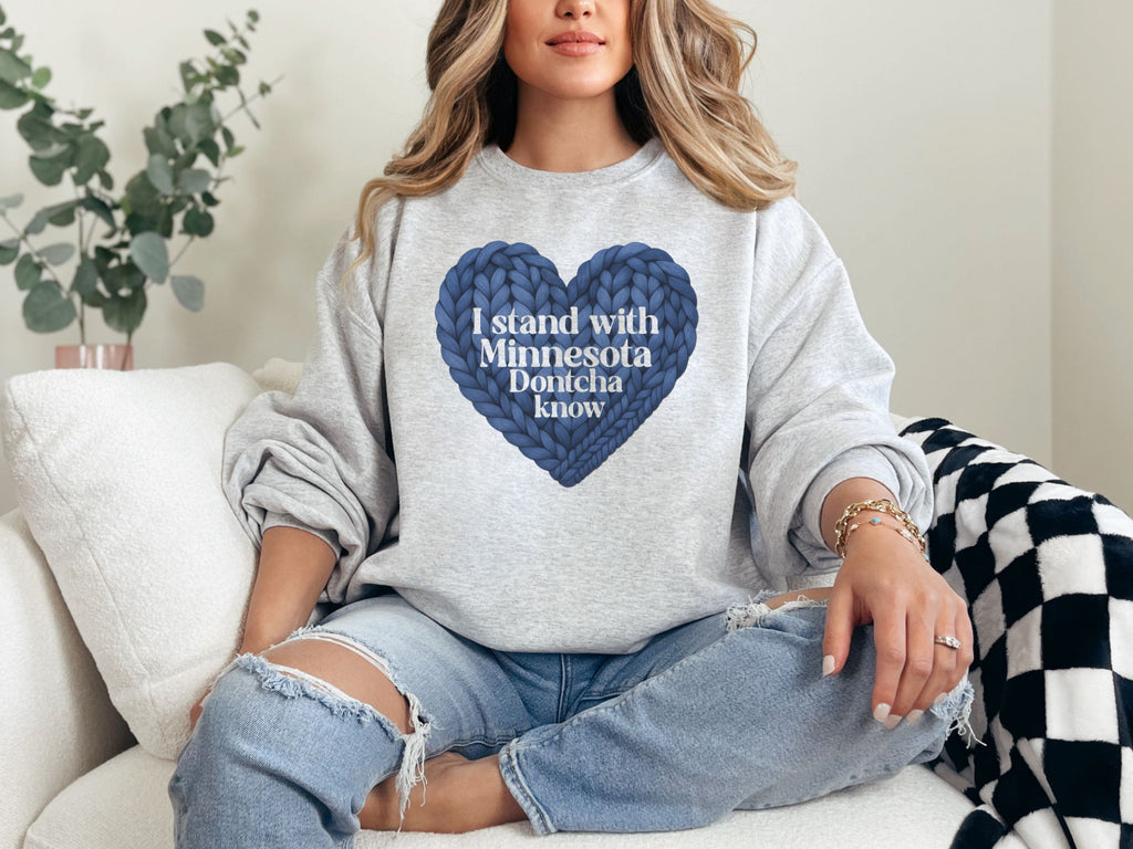 I stand with Minnesota Sweatshirt | Blue Knit Heart Design