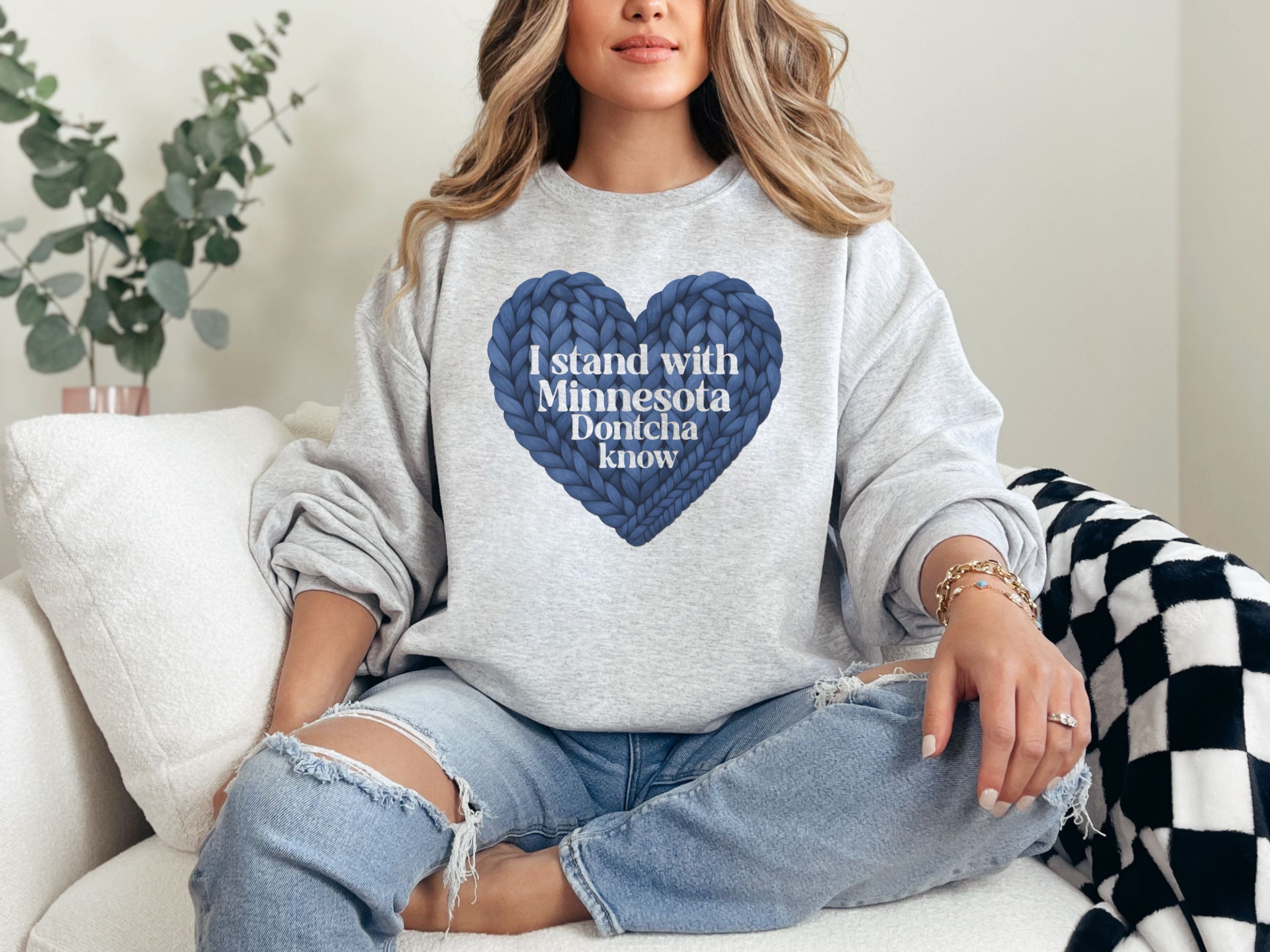 I stand with Minnesota Sweatshirt | Blue Knit Heart Design